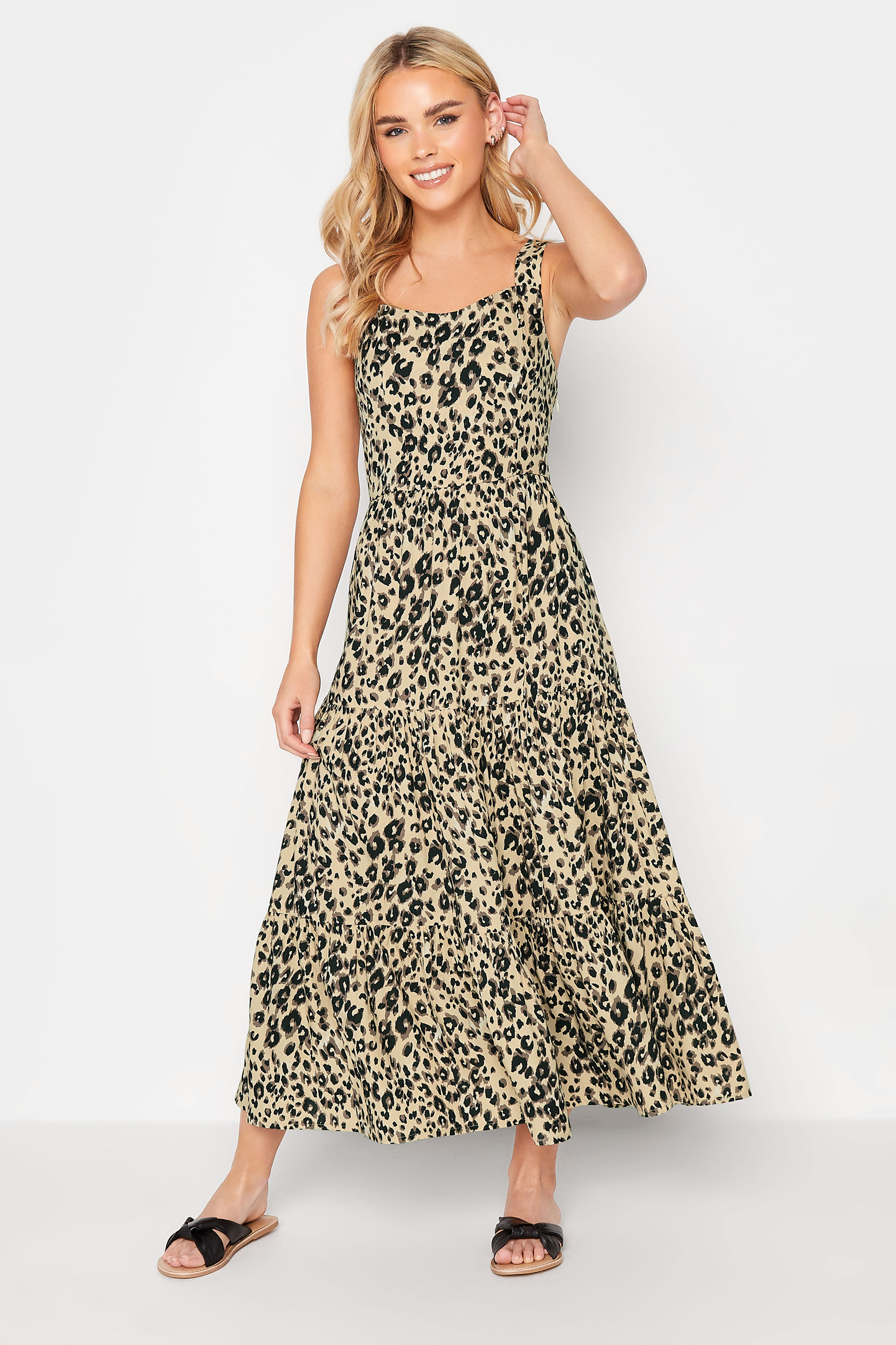 PixieGirl Brown Leopard Print Tiered Midaxi Dress | PixieGirl 1