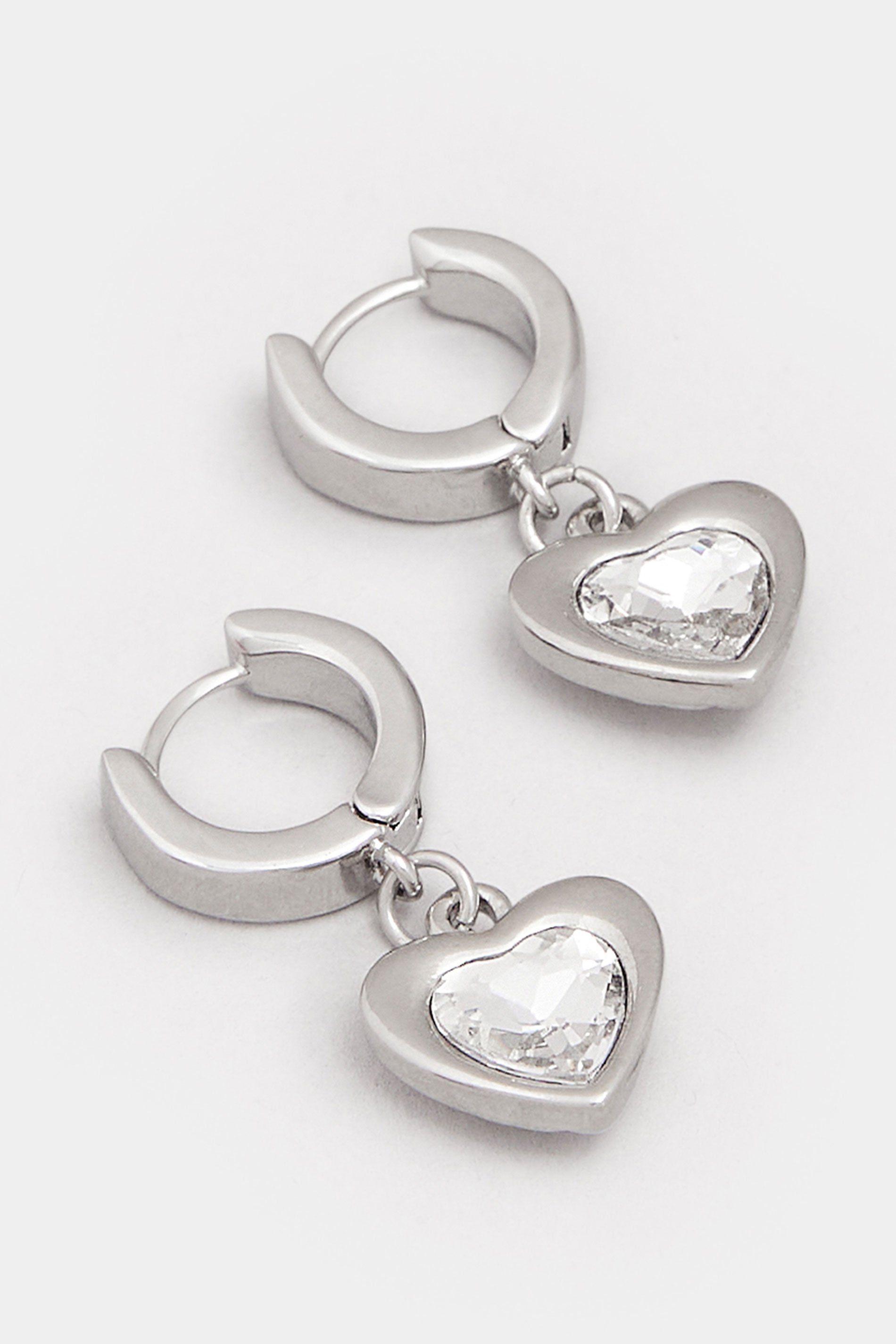 Silver Tone Diamante Heart Hoop Earrings | Yours Clothing 3