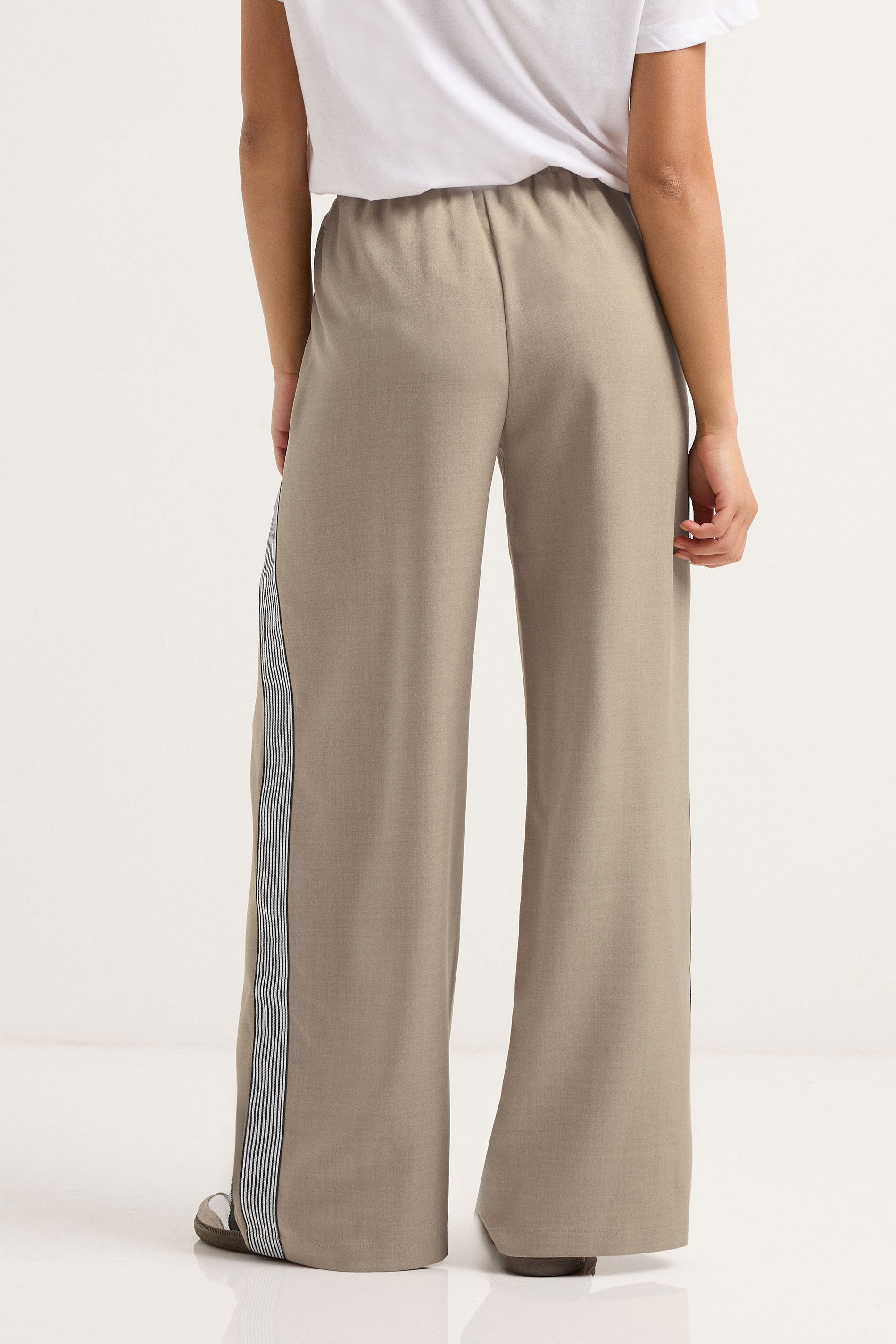 PixieGirl Petite Women's Beige Brown Side Stripe Wide Leg Trouser | PixieGirl 4