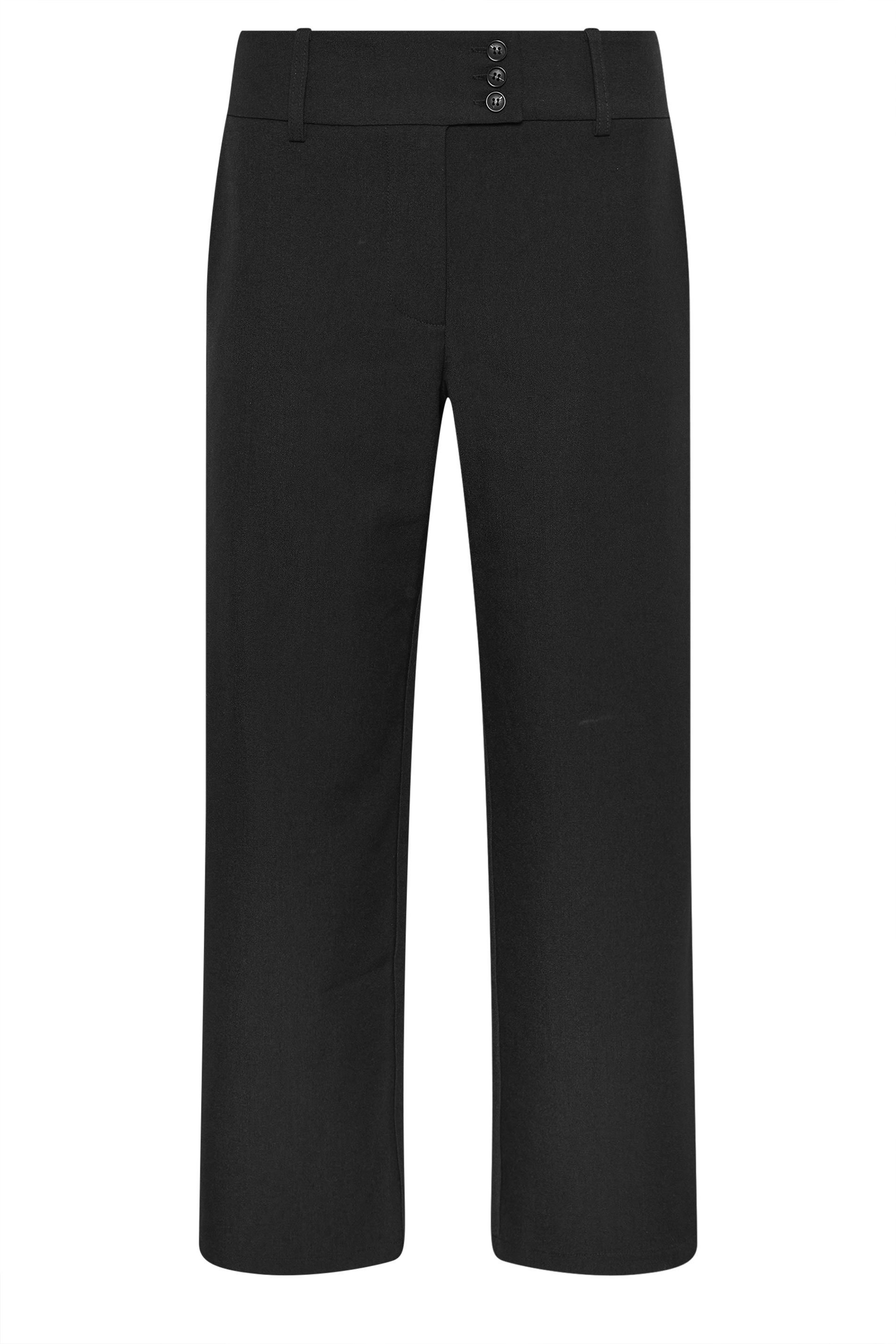 PixieGirl Petite Women's Black Button Tab Detail Wide Leg Trousers | PixieGirl 5