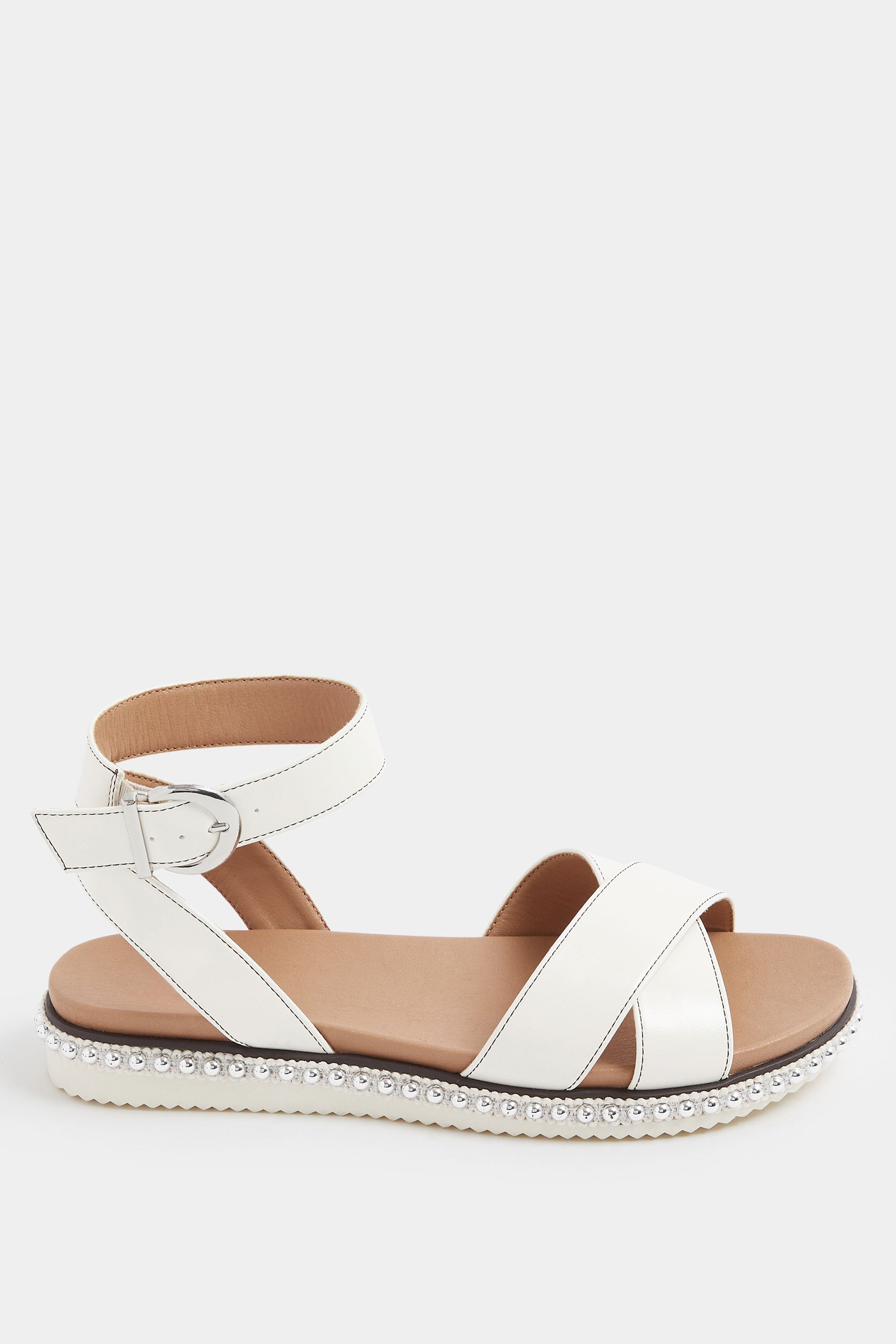 White Cross Over Strap Sandals In Wide E Fit | Yours Clothing 4