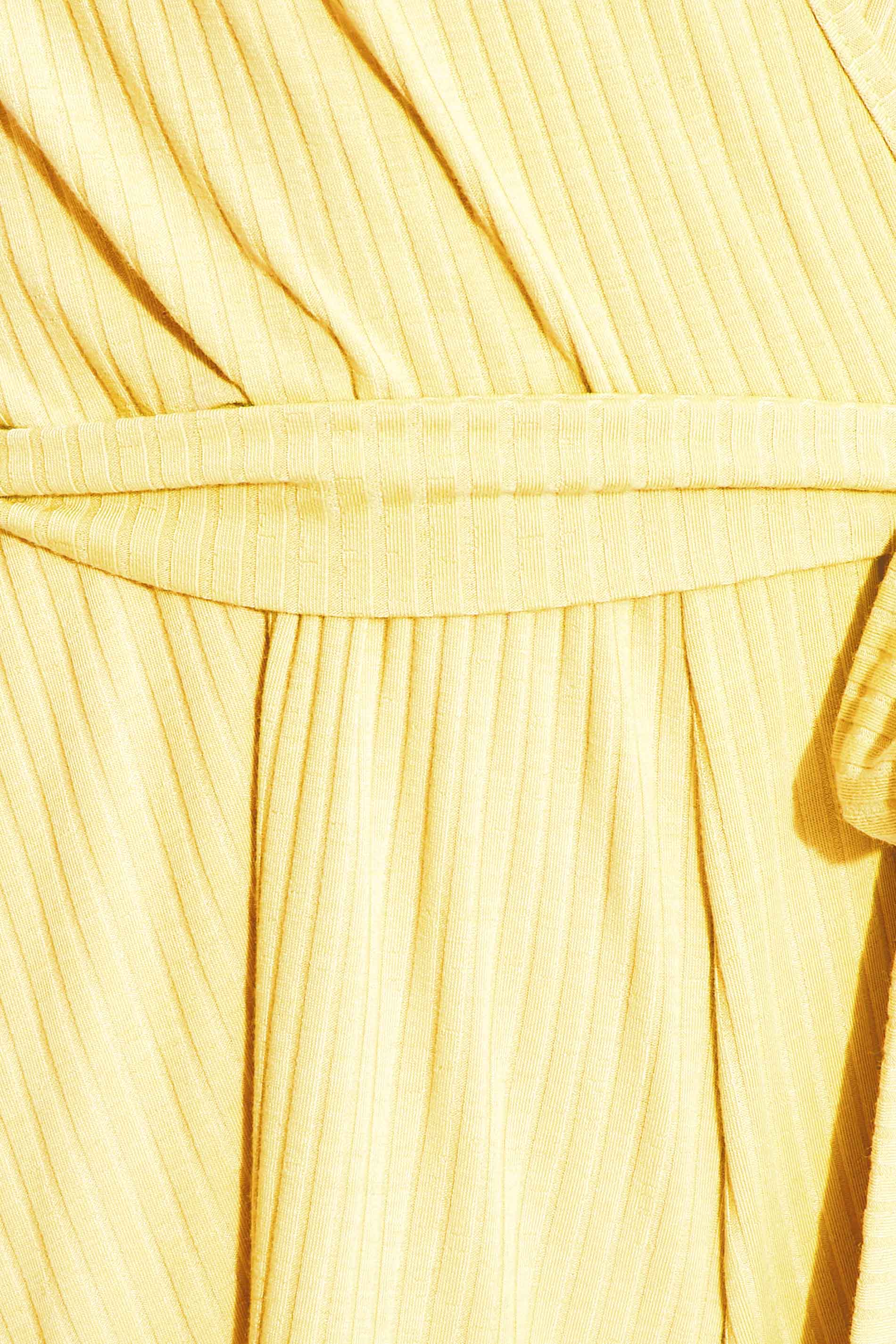 Petite Yellow Ribbed Wrap Playsuit | PixieGirl 5