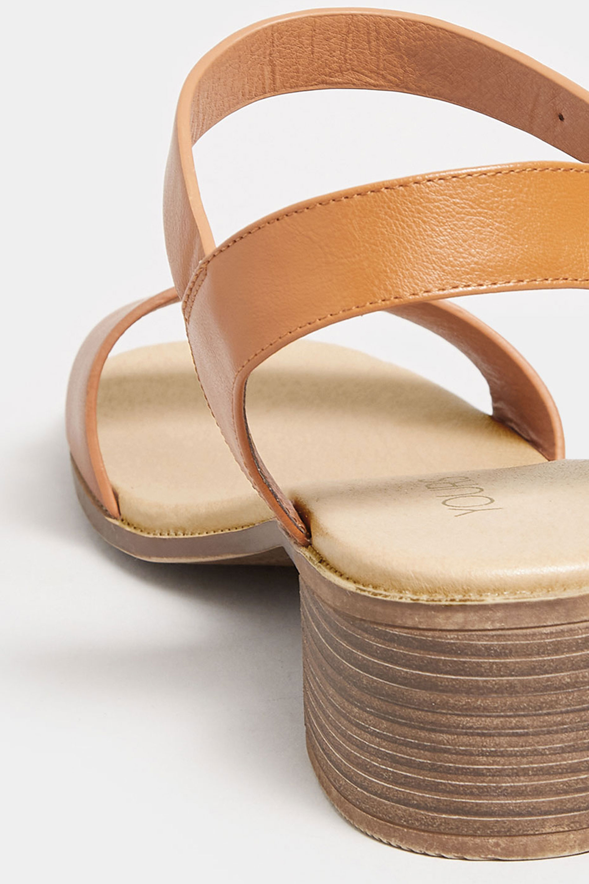 Tan Brown Strappy Low Heel Sandals In Extra Wide EEE Fit | Yours Clothing  4