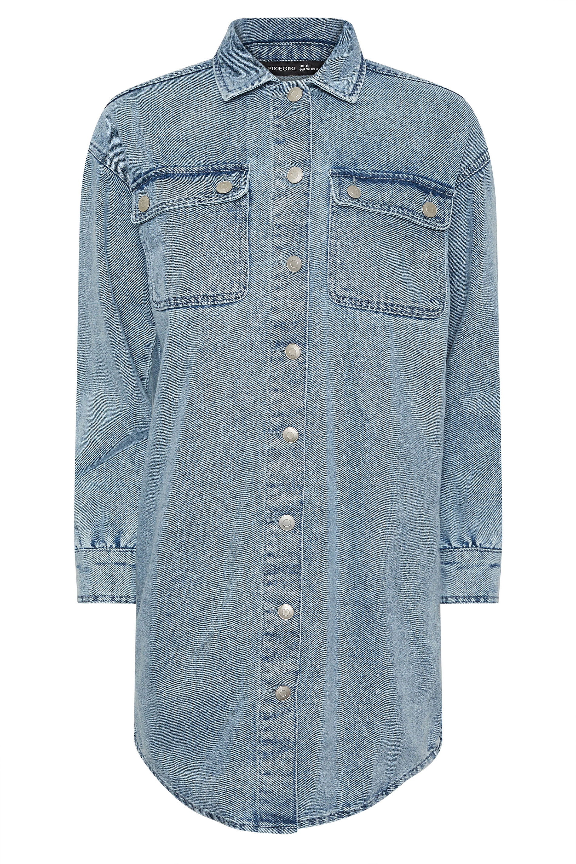PixieGirl Petite Women's Blue Denim Shirt Mini Dress | PixieGirl 5