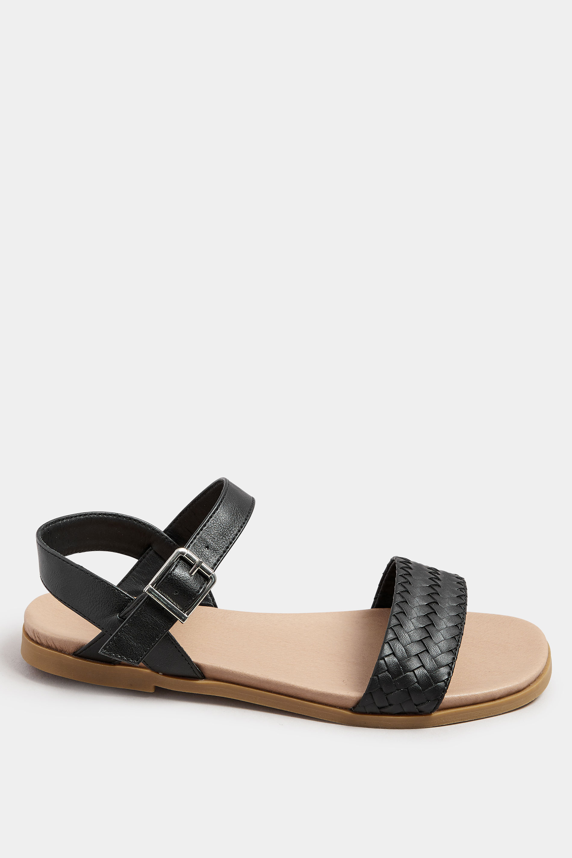 Black Faux Leather Woven Sandals In Extra Wide EEE Fit | Yours Clothing 3