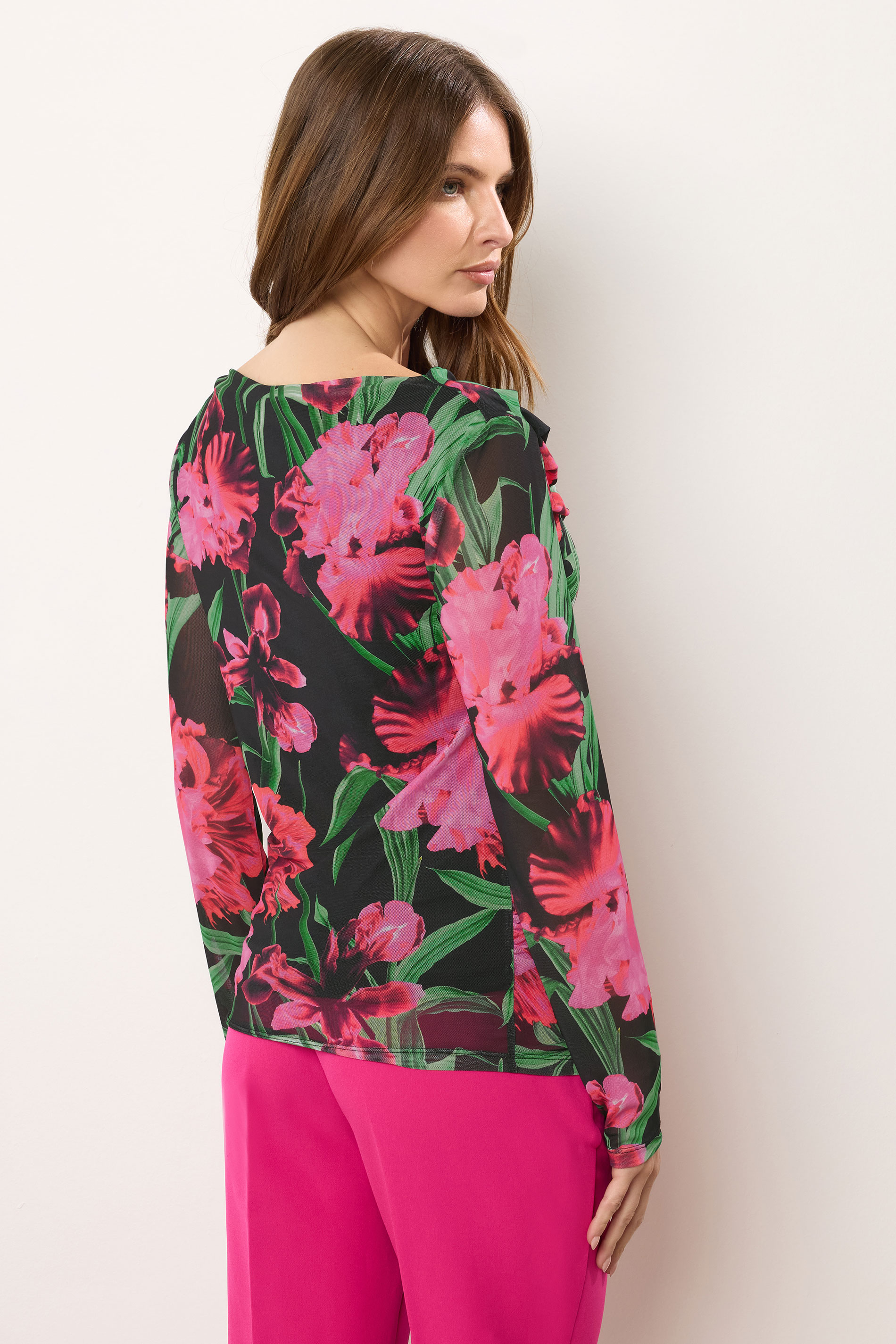 STAR Black Mesh Floral Cowl Neck Top | StarByJM 4