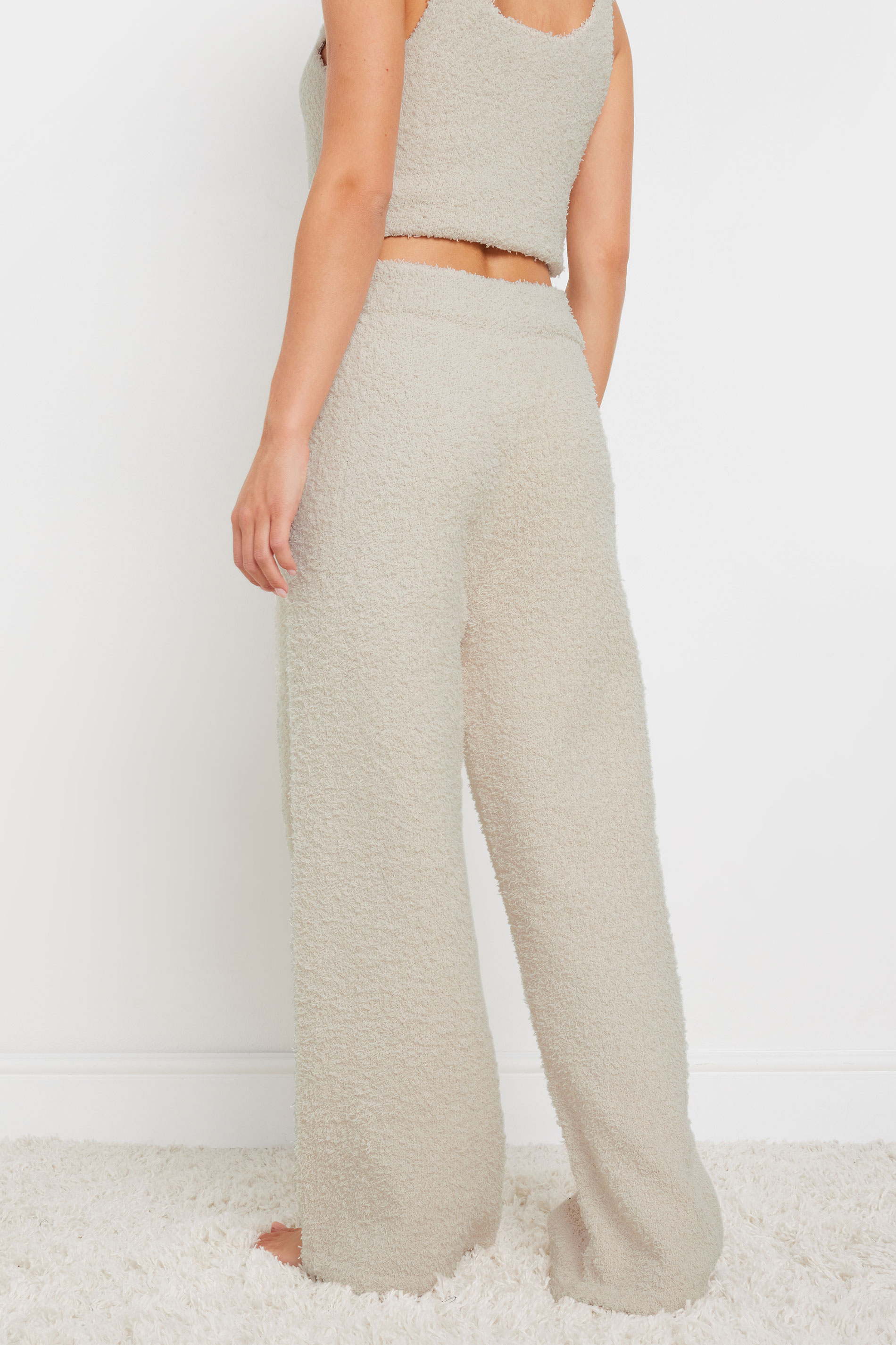 PixieGirl Petite Women's Cream Fluffy Fleece Wide Leg Trousers | PixieGirl 4