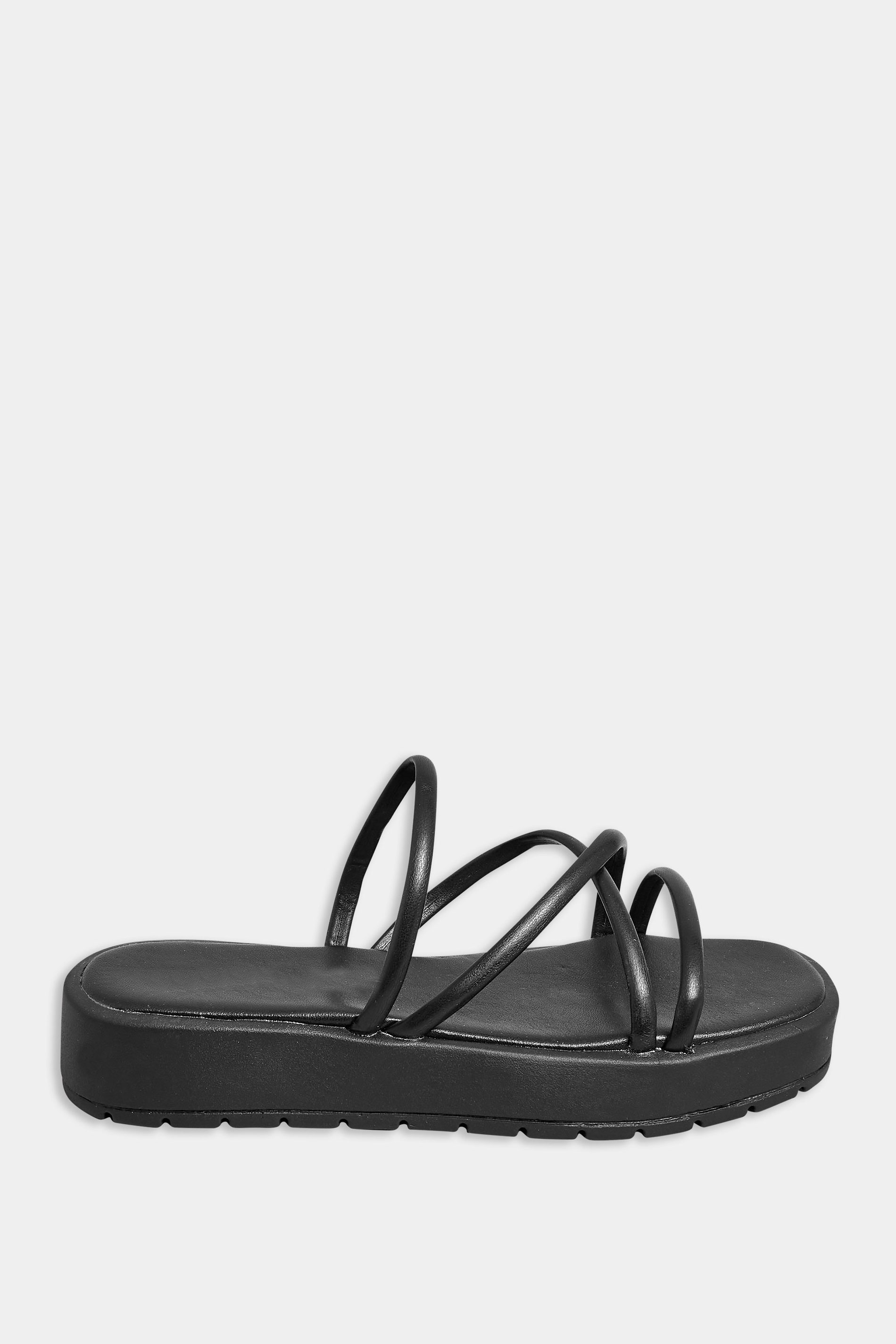 PixieGirl Black Strappy Flatform Sandals In Standard Fit | PixieGirl 3