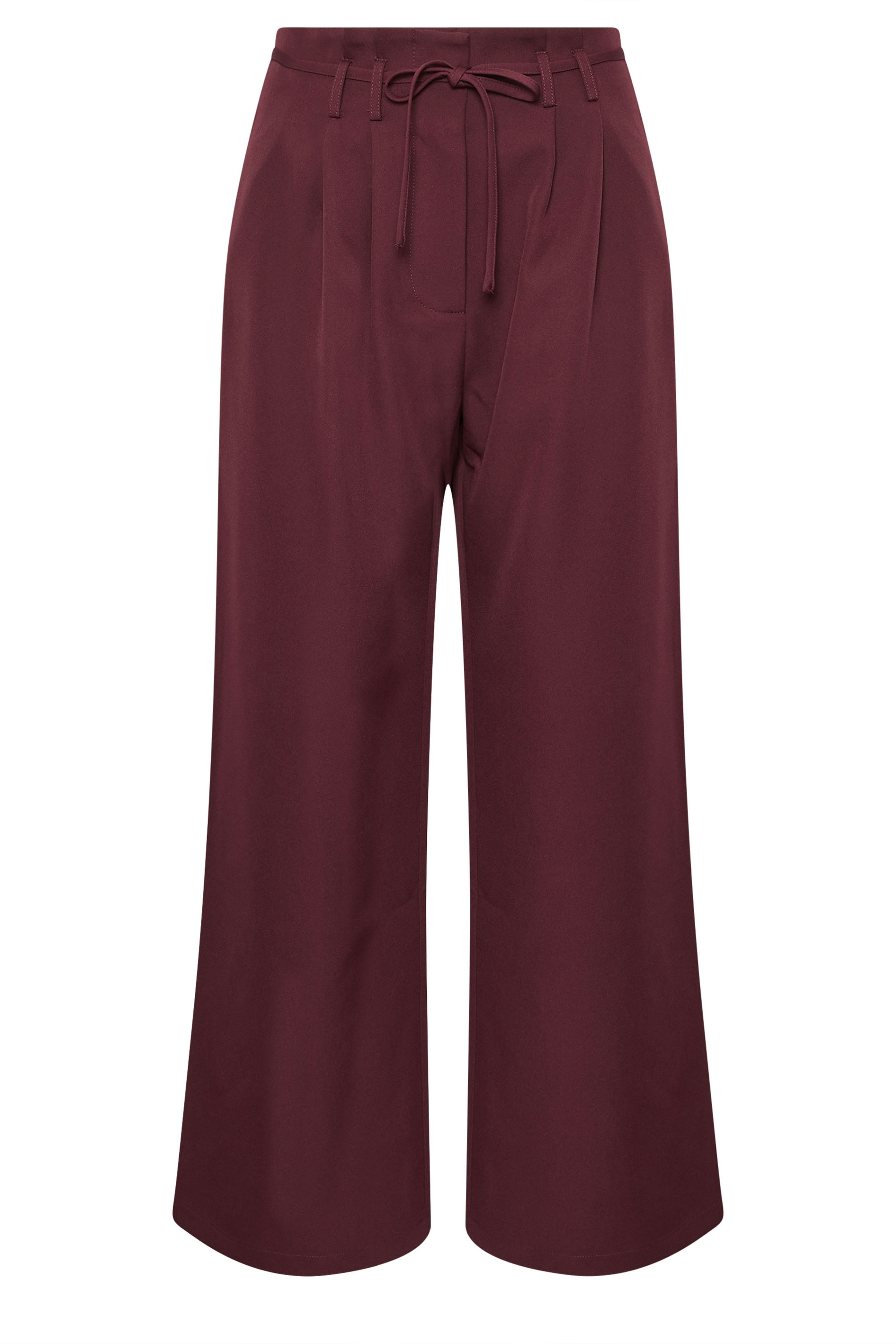 PixieGirl Petite Womens Burgundy Red Tie Wide Leg Trousers | PixieGirl 5