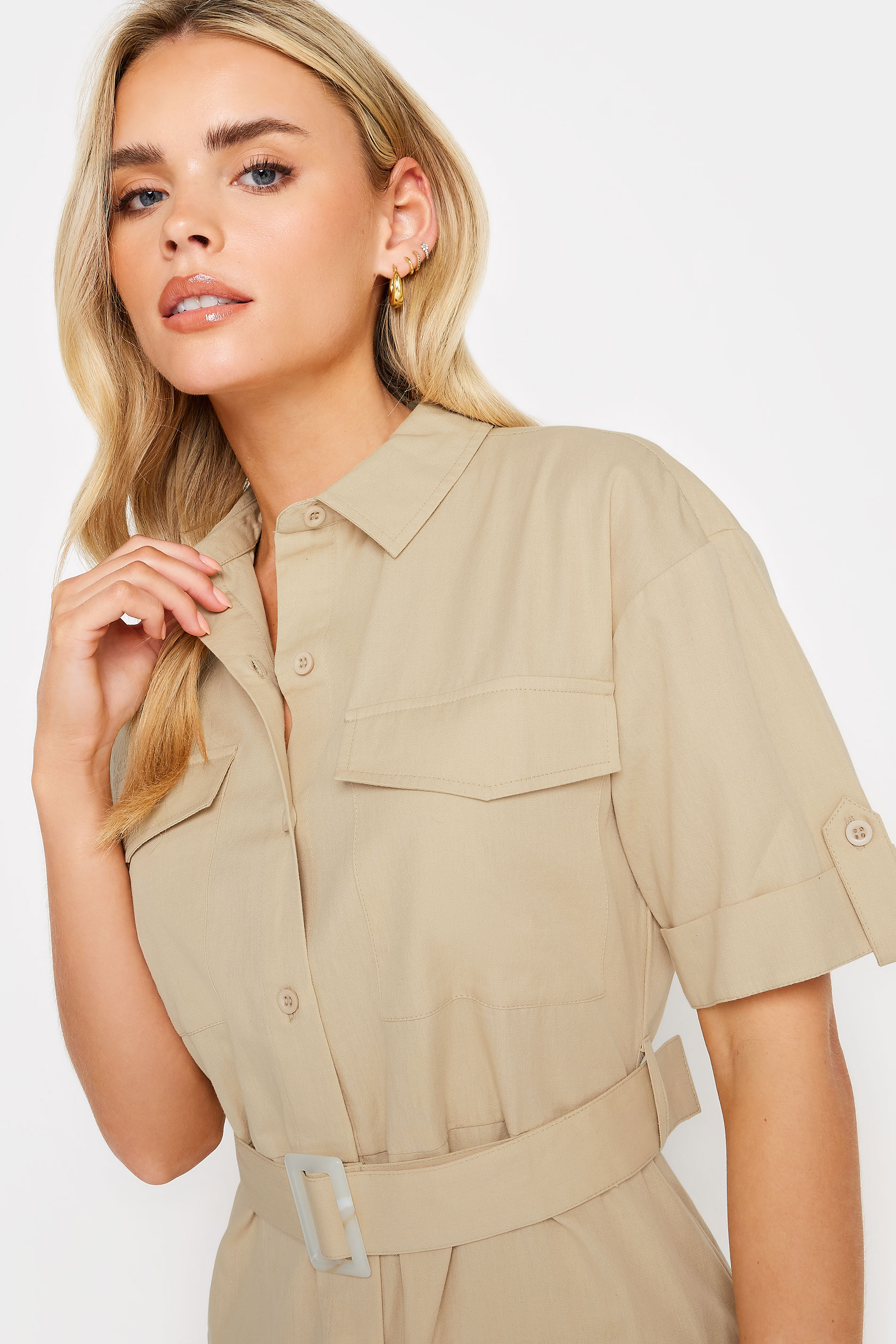 PixieGirl Petite Womens Beige Brown Utility Mini Dress | PixieGirl 6