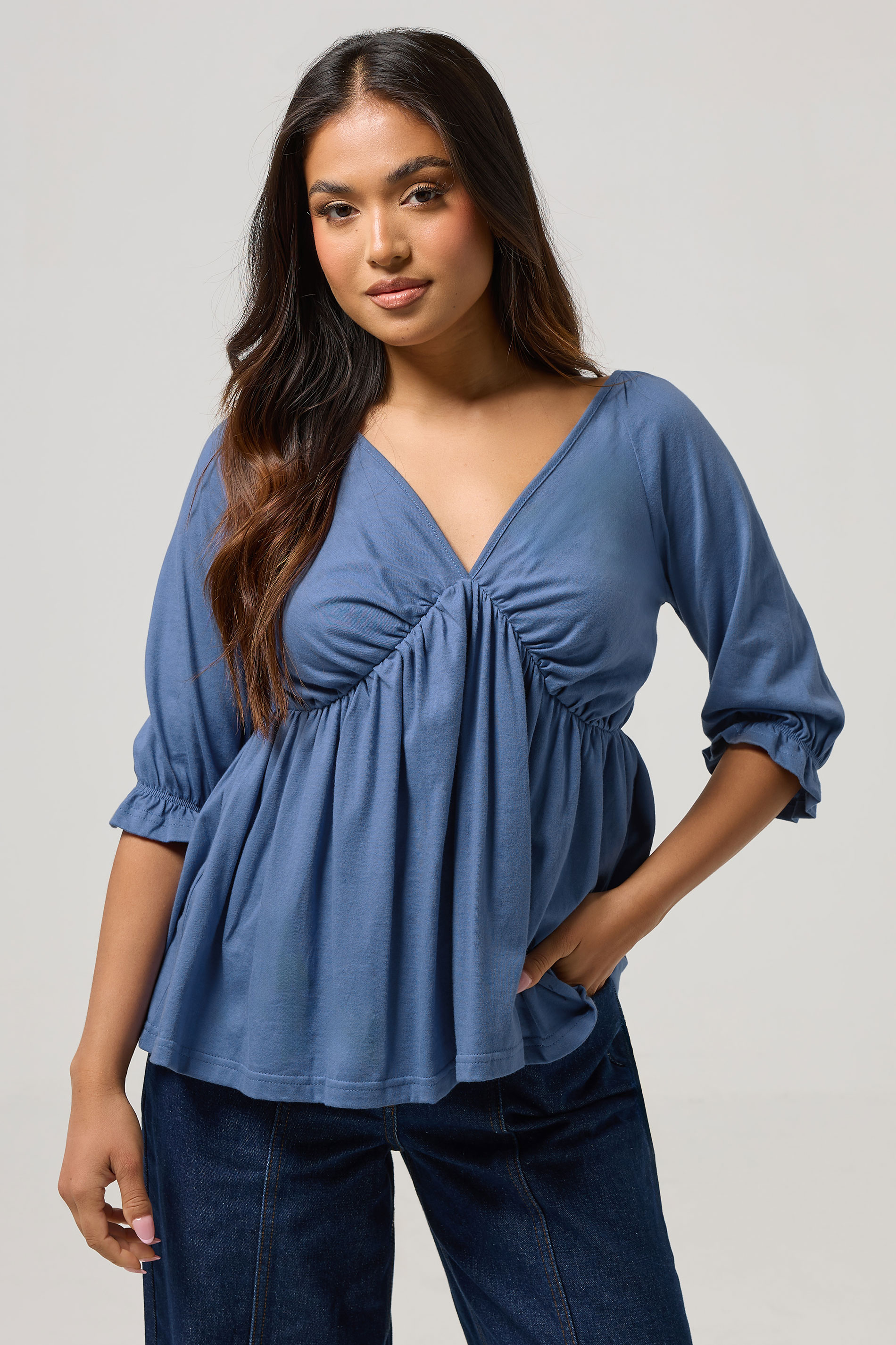 PixieGirl Petite Women's Blue Cotton Smock Top | PixieGirl 1