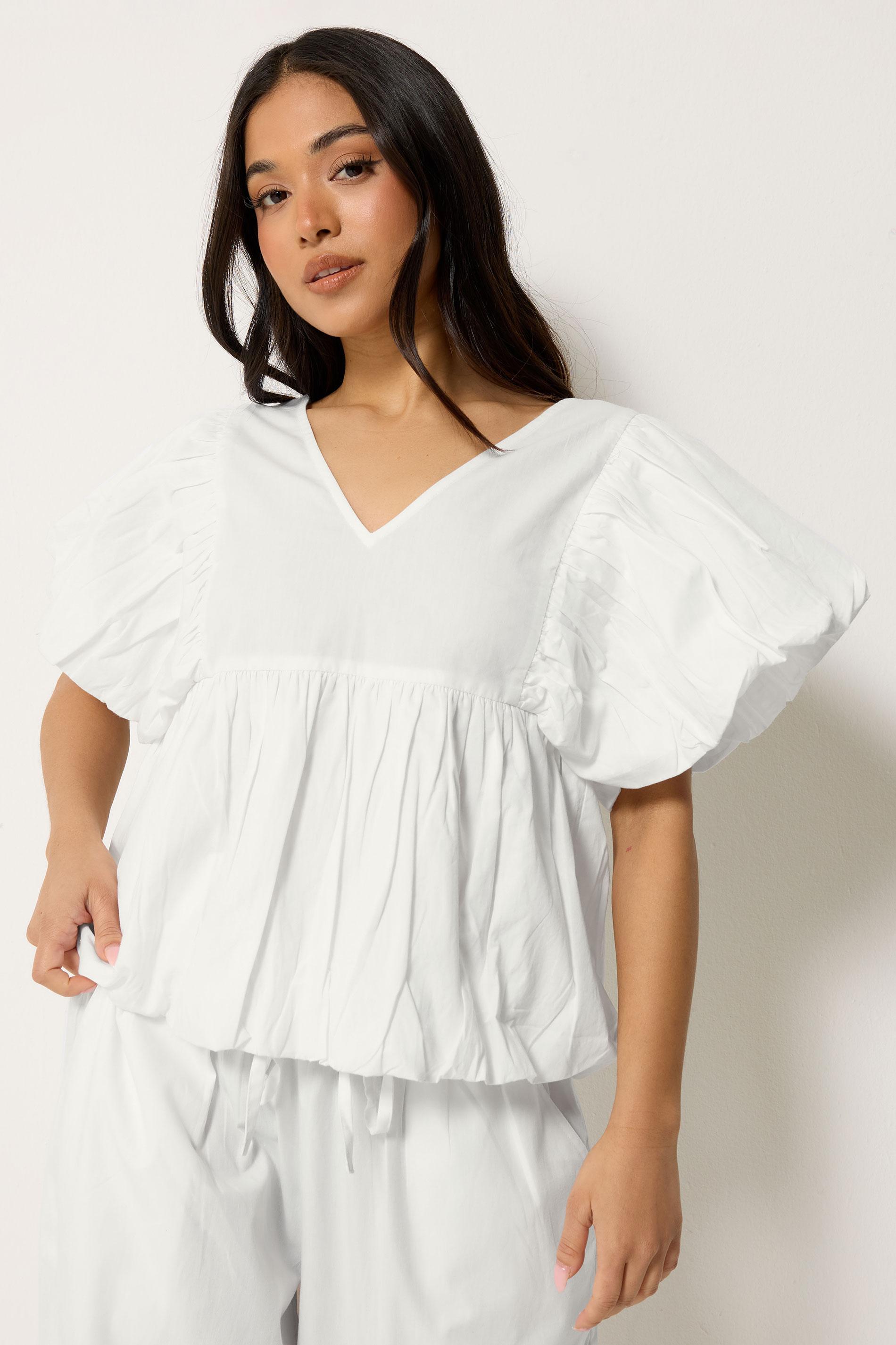 Pixiegirl Women's White Petite Cotton Puff Sleeve Top Size 18