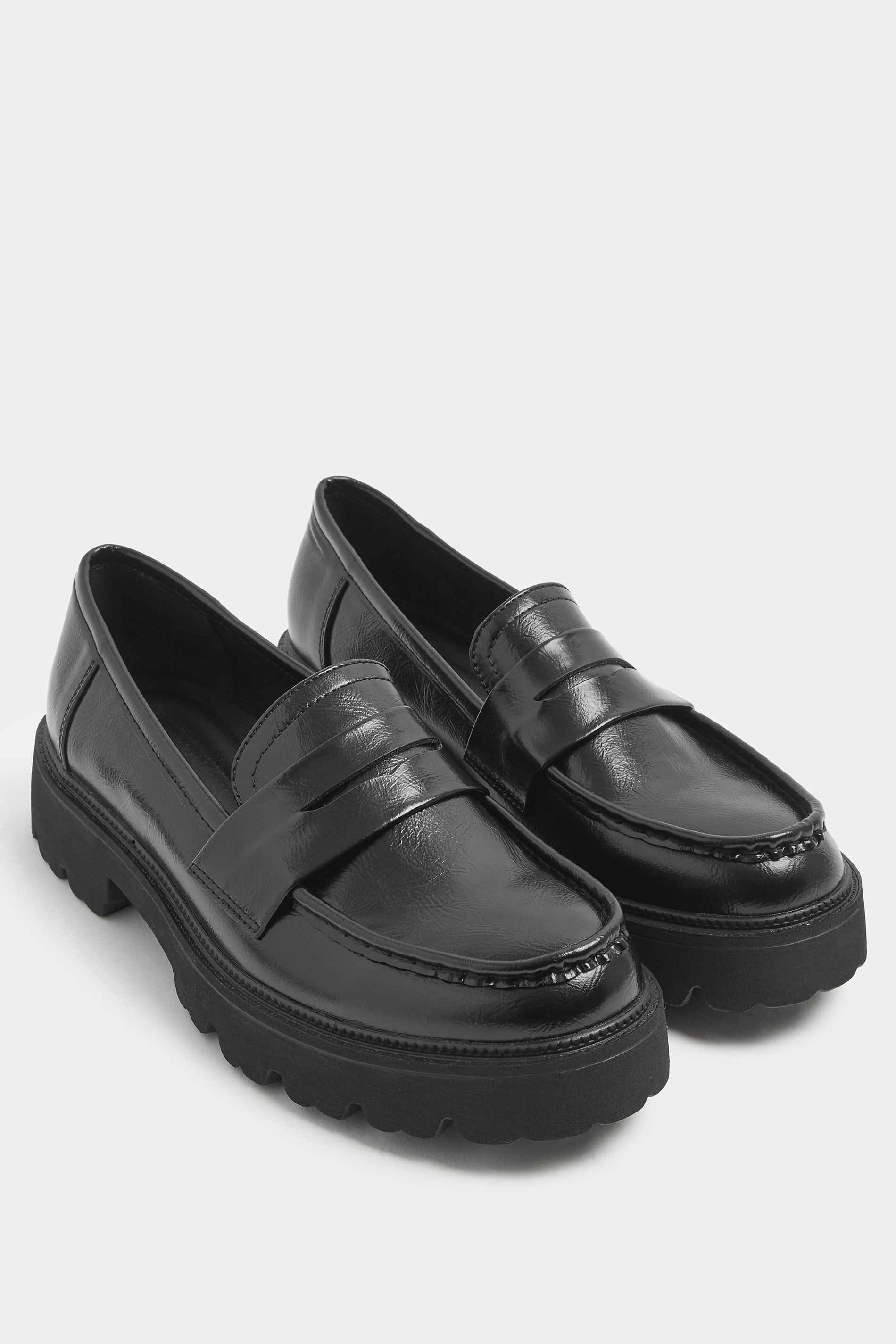 Black Platform Loafers In Wide E Fit | Yours Clothing 1