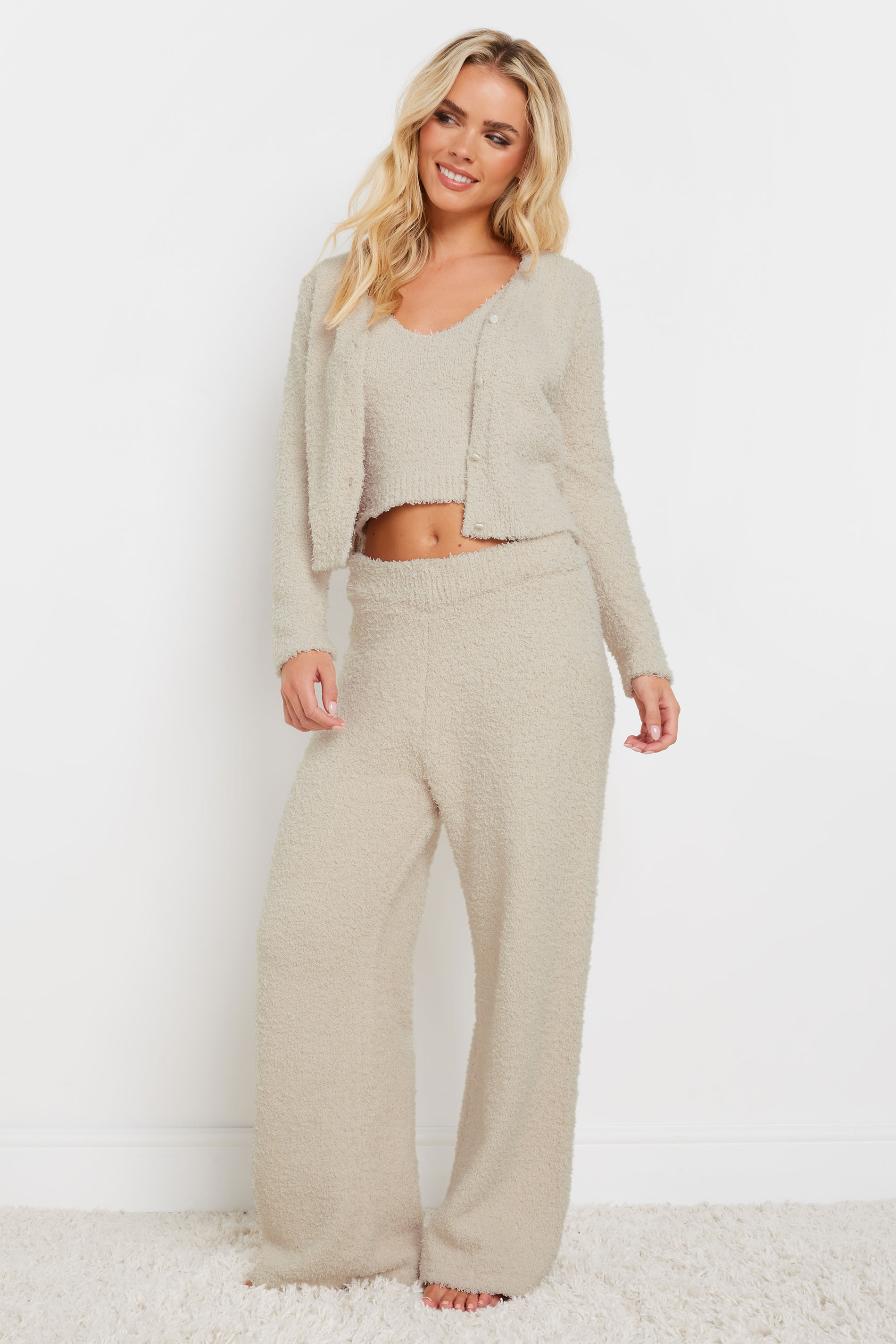 PixieGirl Petite Women's Cream Fluffy Fleece Cropped Cardigan | PixieGirl 4