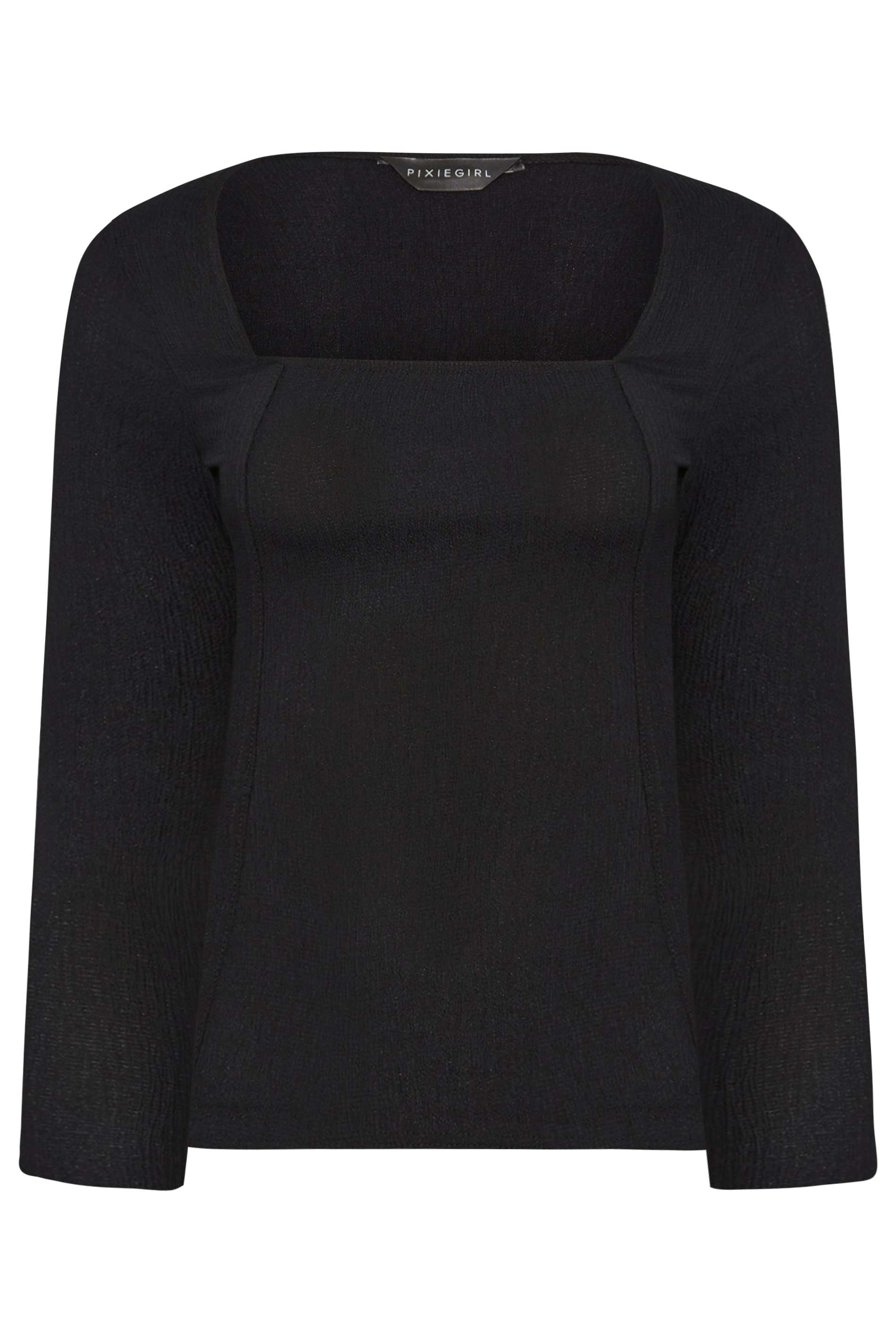 PixieGirl Black Square Neck Long Sleeve Top | PixieGirl  6