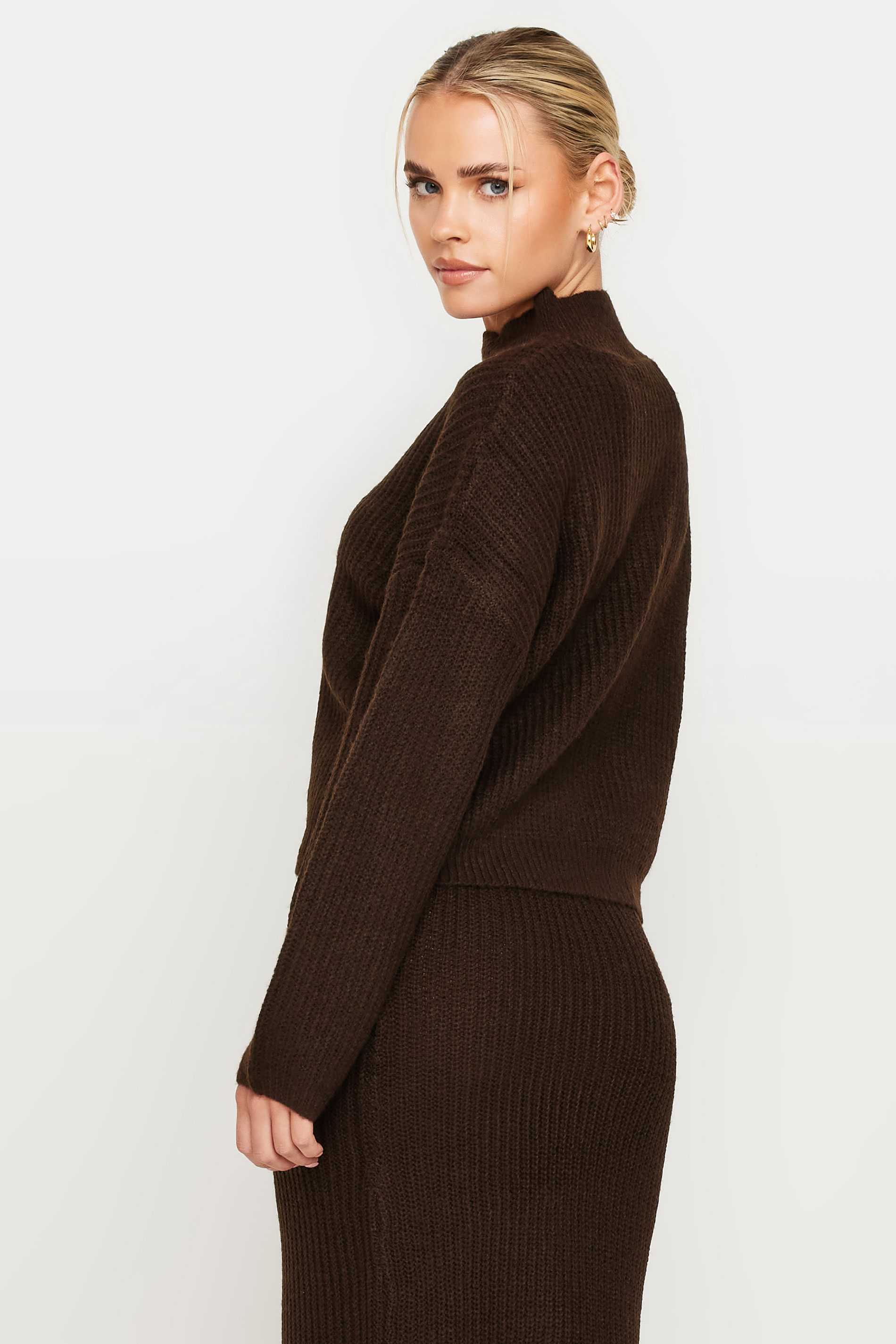 PixieGirl Petite Womens Brown Funnel Neck Jumper | PixieGirl  4