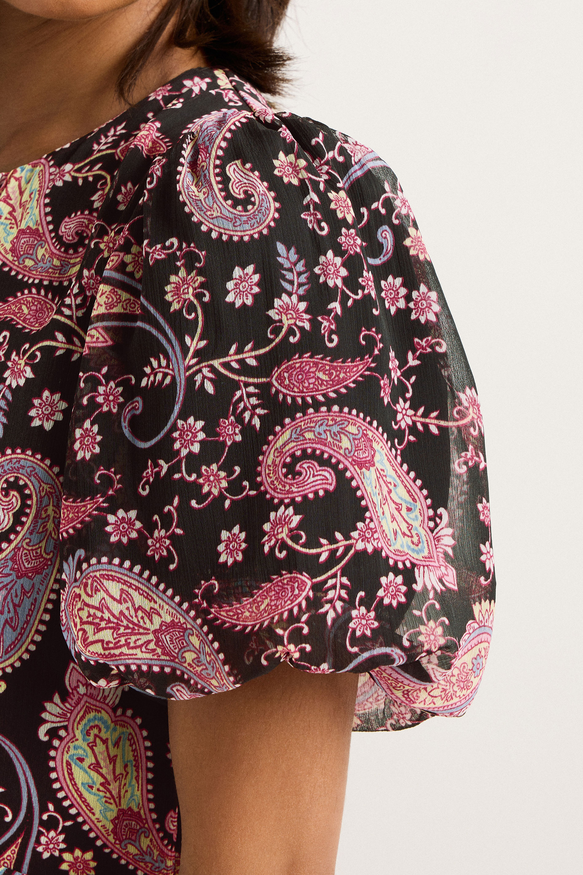 PixieGirl Petite Women's Black Chiffon Paisley Tie Back Dress | PixieGirl 4