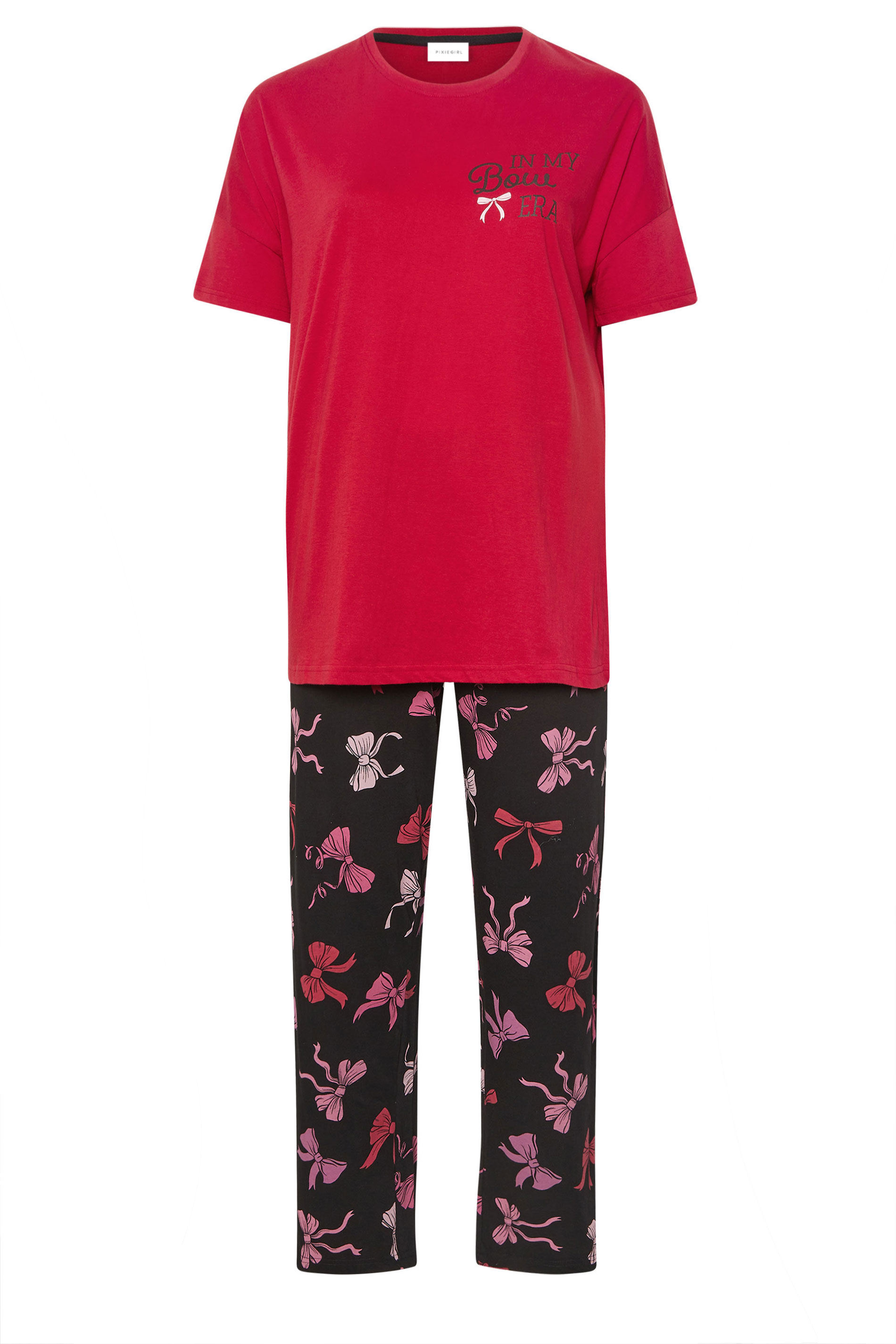 PixieGirl Petite Women's Red 'In My Bow Era' Slogan Pyjama Set| PixieGirl 6