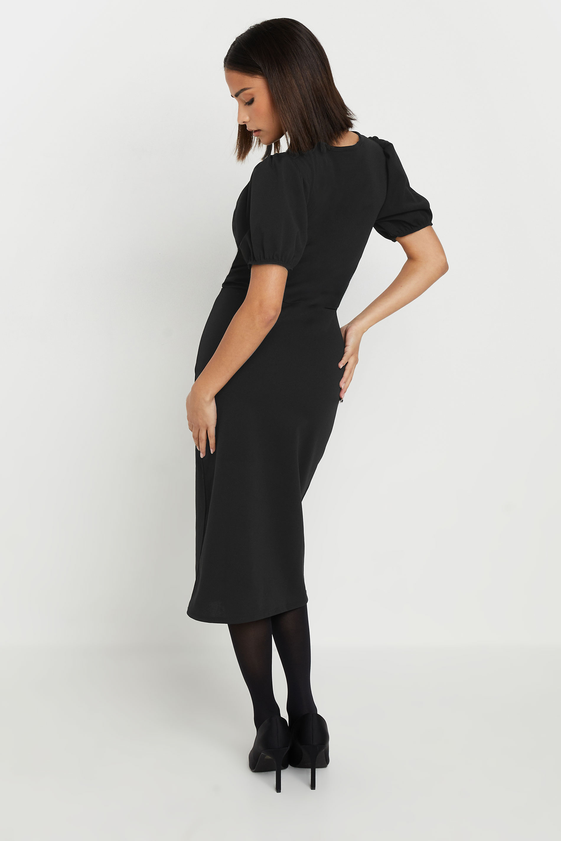 PixieGirl Petite Women's Black Scuba Chain Buckle Dress | PixieGirl 3