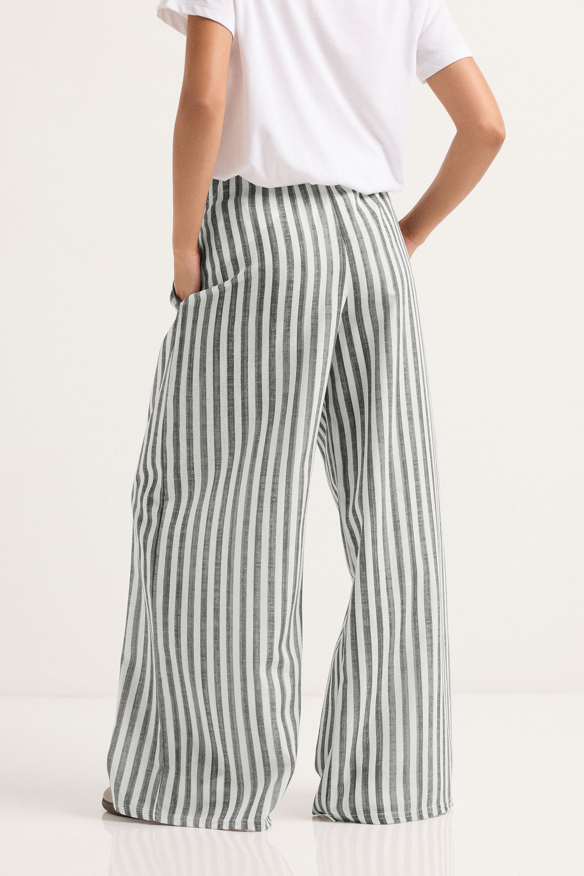 PixieGirl Petite Women's Grey Striped Wide Leg Trousers | PixieGirl 4