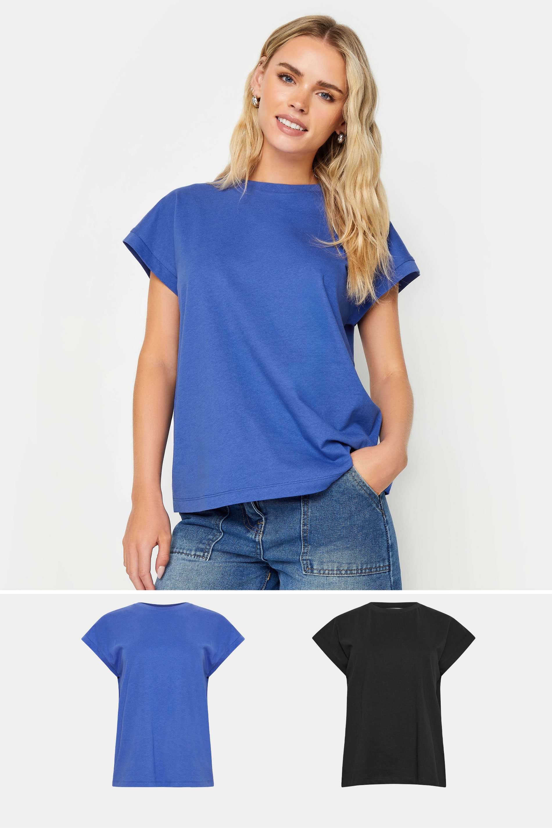PixieGirl 2 PACK Petite Women's Blue & Black Short Sleeve T-Shirts | PixieGirl 1