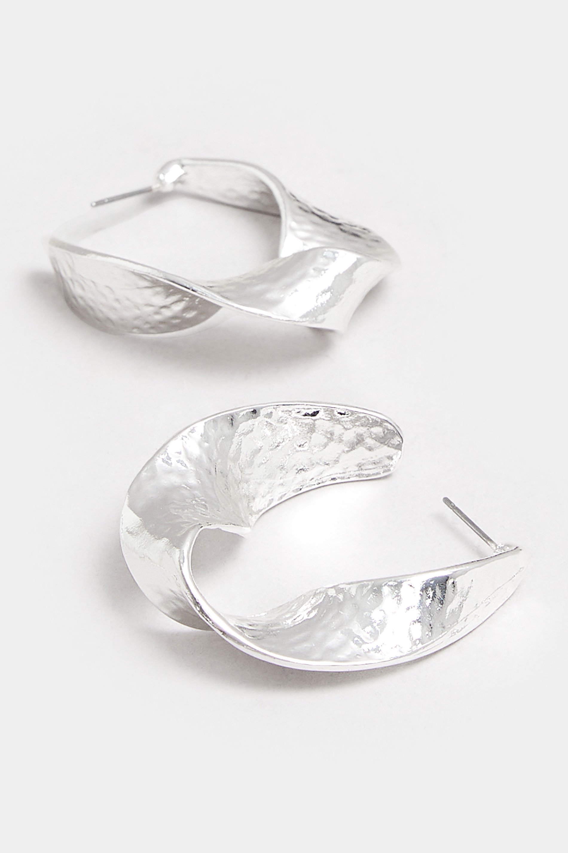 Silver Tone Hammered Twisted Hoop Earrings | Yours Clothing 3