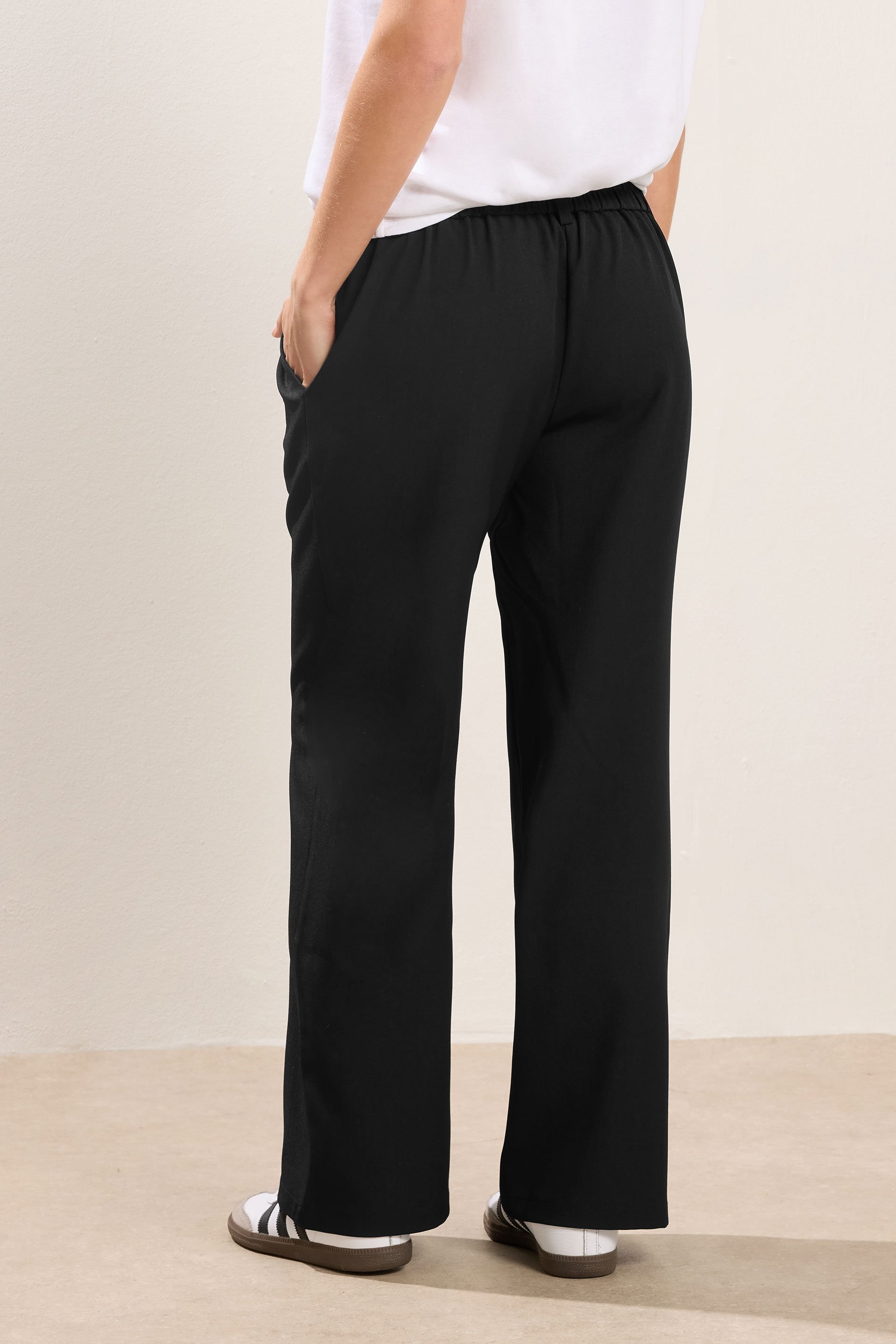 PixieGirl Petite Women's Black Button Tab Detail Wide Leg Trousers | PixieGirl 3