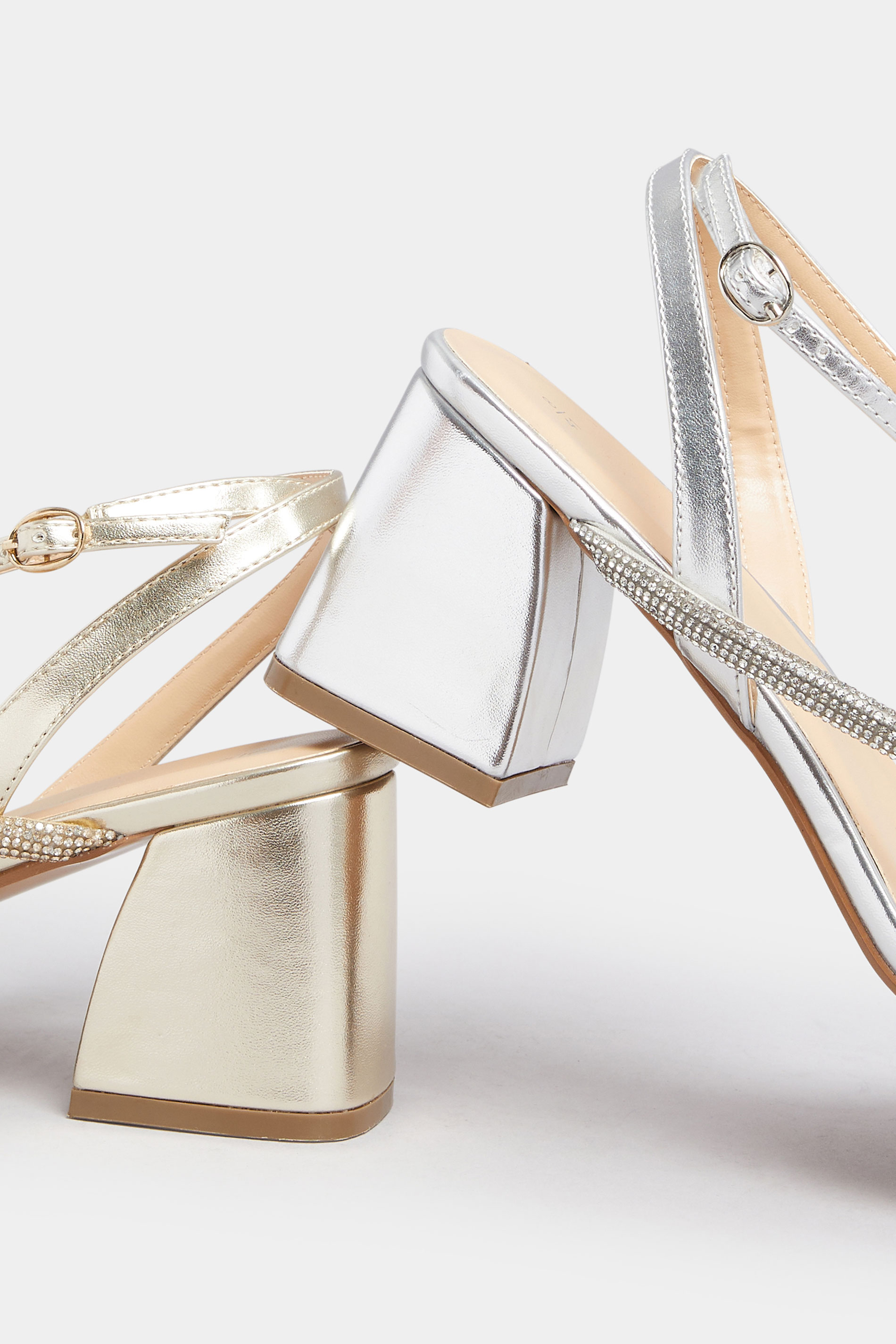 Silver Diamante Block Heel Sandals In Extra Wide EEE Fit | Yours Clothing 6