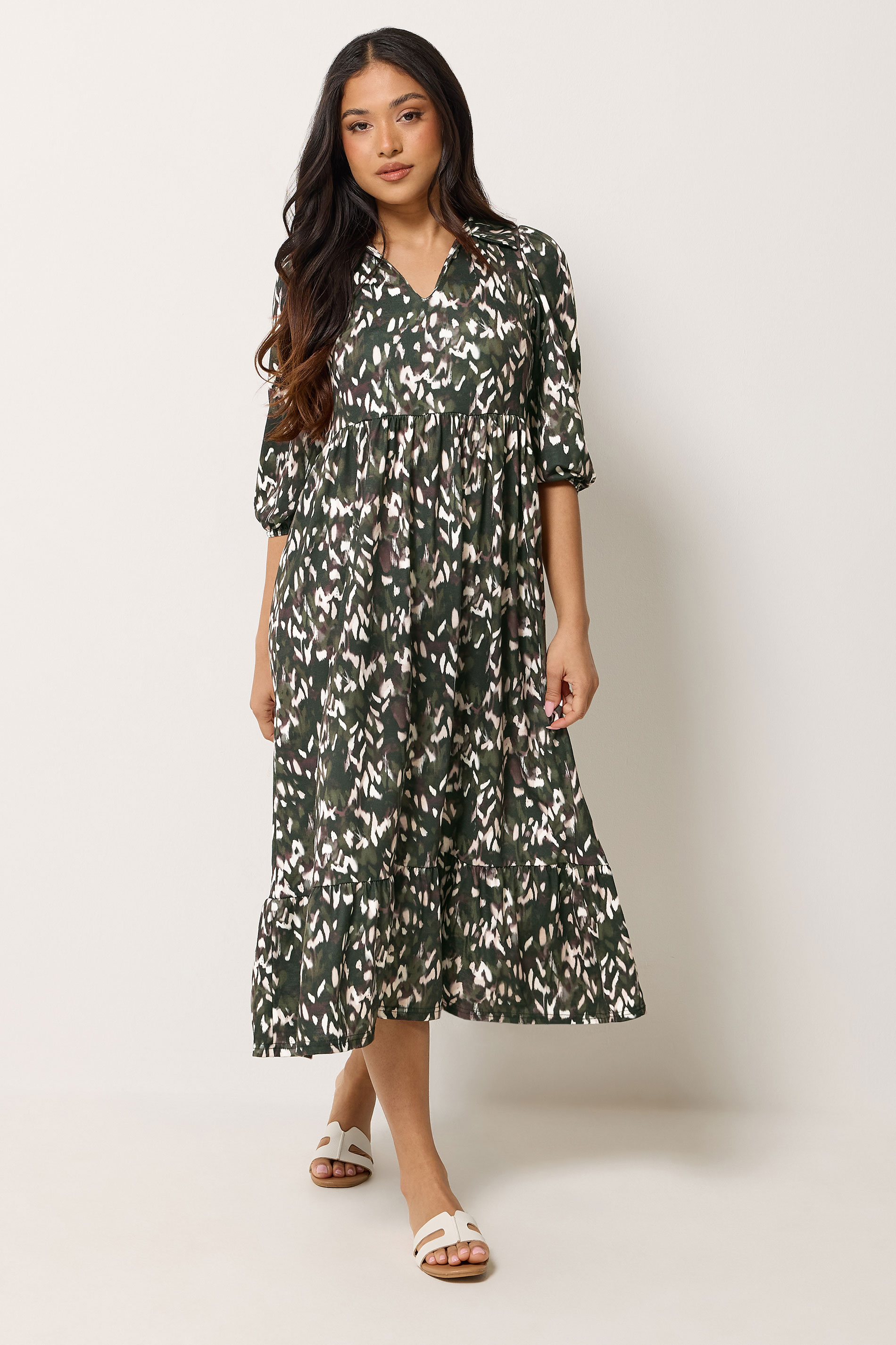 PixieGirl Petite Women's Khaki Green Camo Midi Dress | PixieGirl 1
