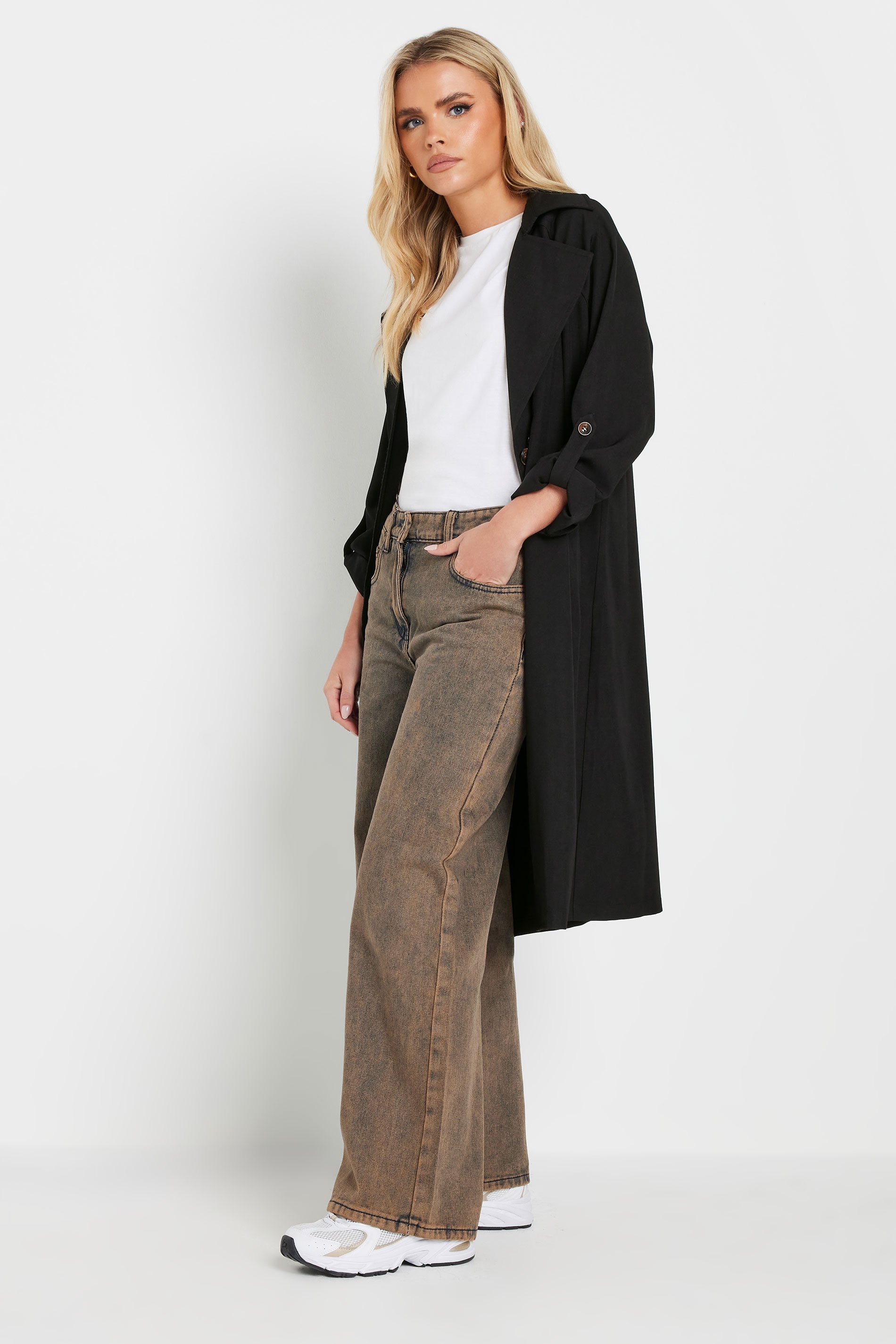 PixieGirl Petite Womens's Black Woven Lightweight Trench Coat | PixieGirl 2