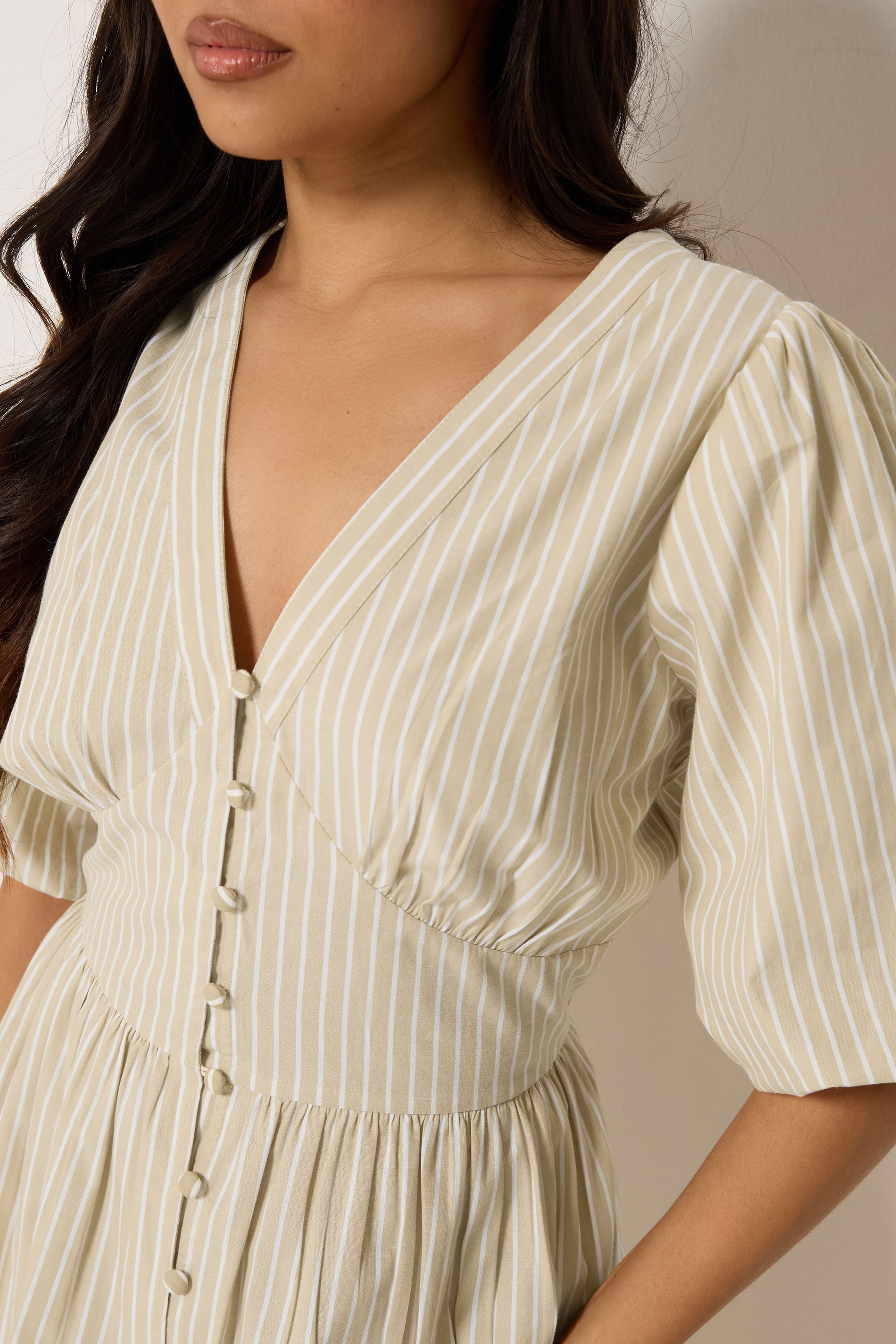 PixieGirl Petite Women's Natural Brown Striped Tea Maxi Dress | PixieGirl 4