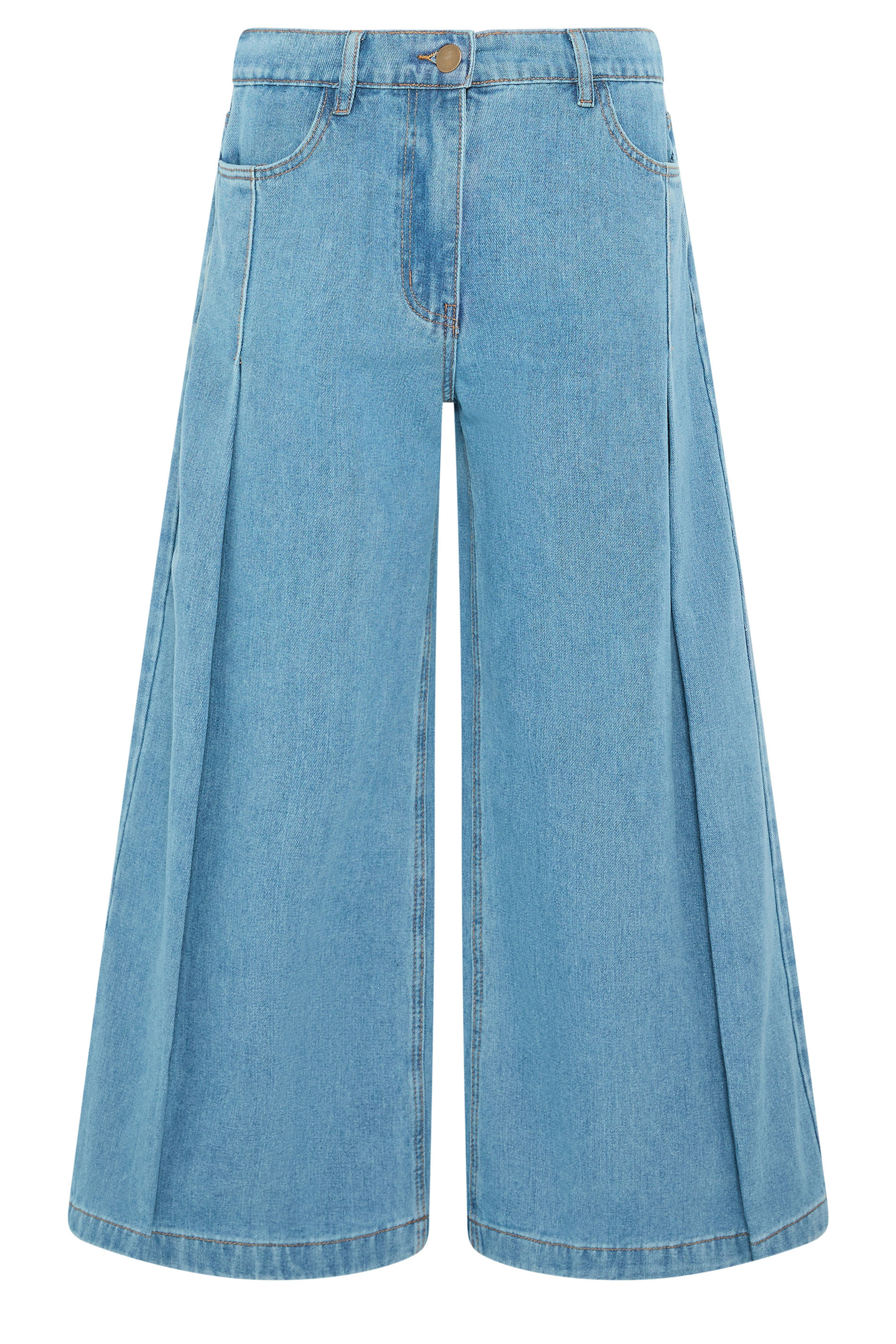 PixieGirl Petite Women's Mid Blue Pleated Palazzo Wide Leg Jeans | PixieGirl 5