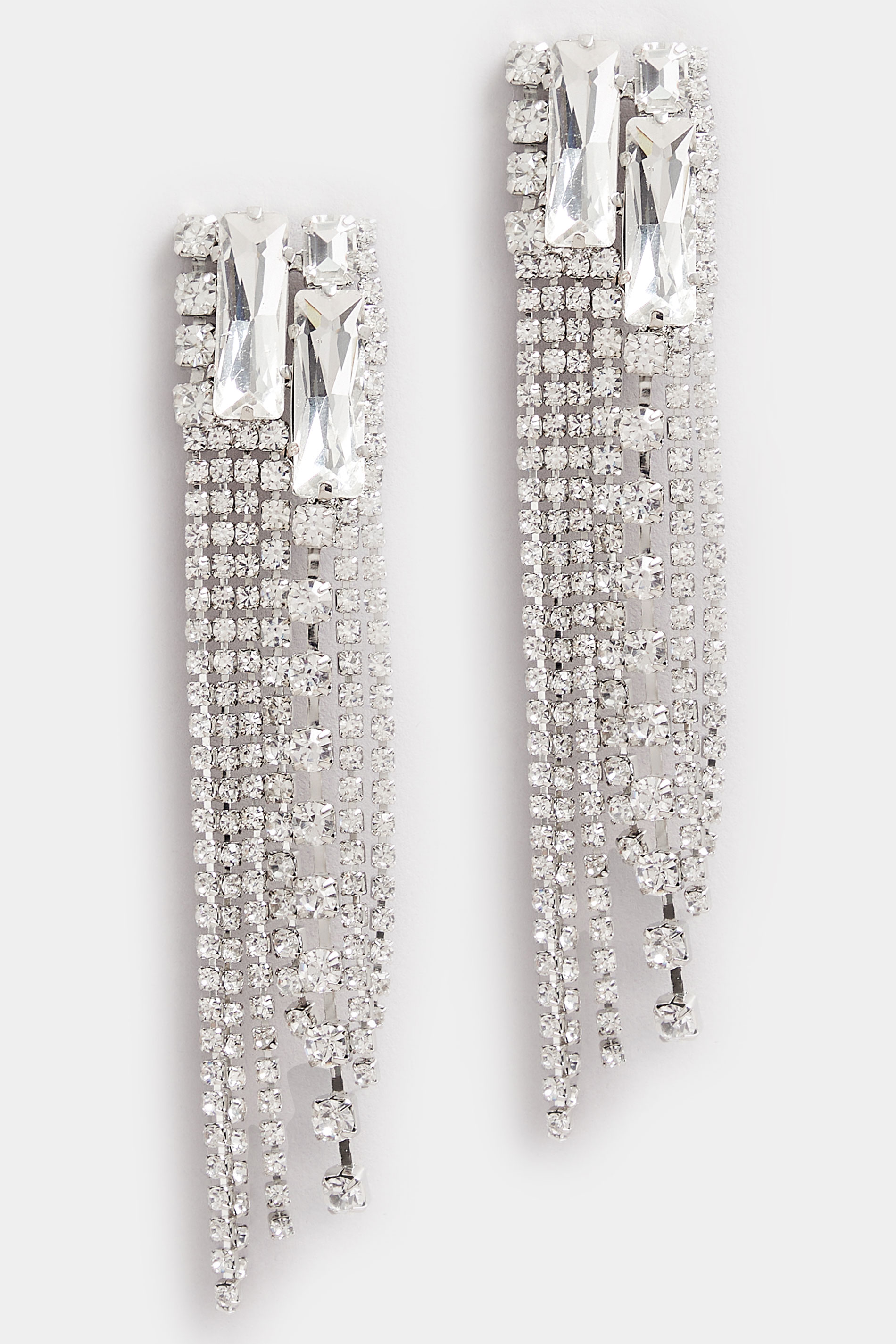 Silver Tone Long Diamante Drop Earrings | Yours Clothing 2