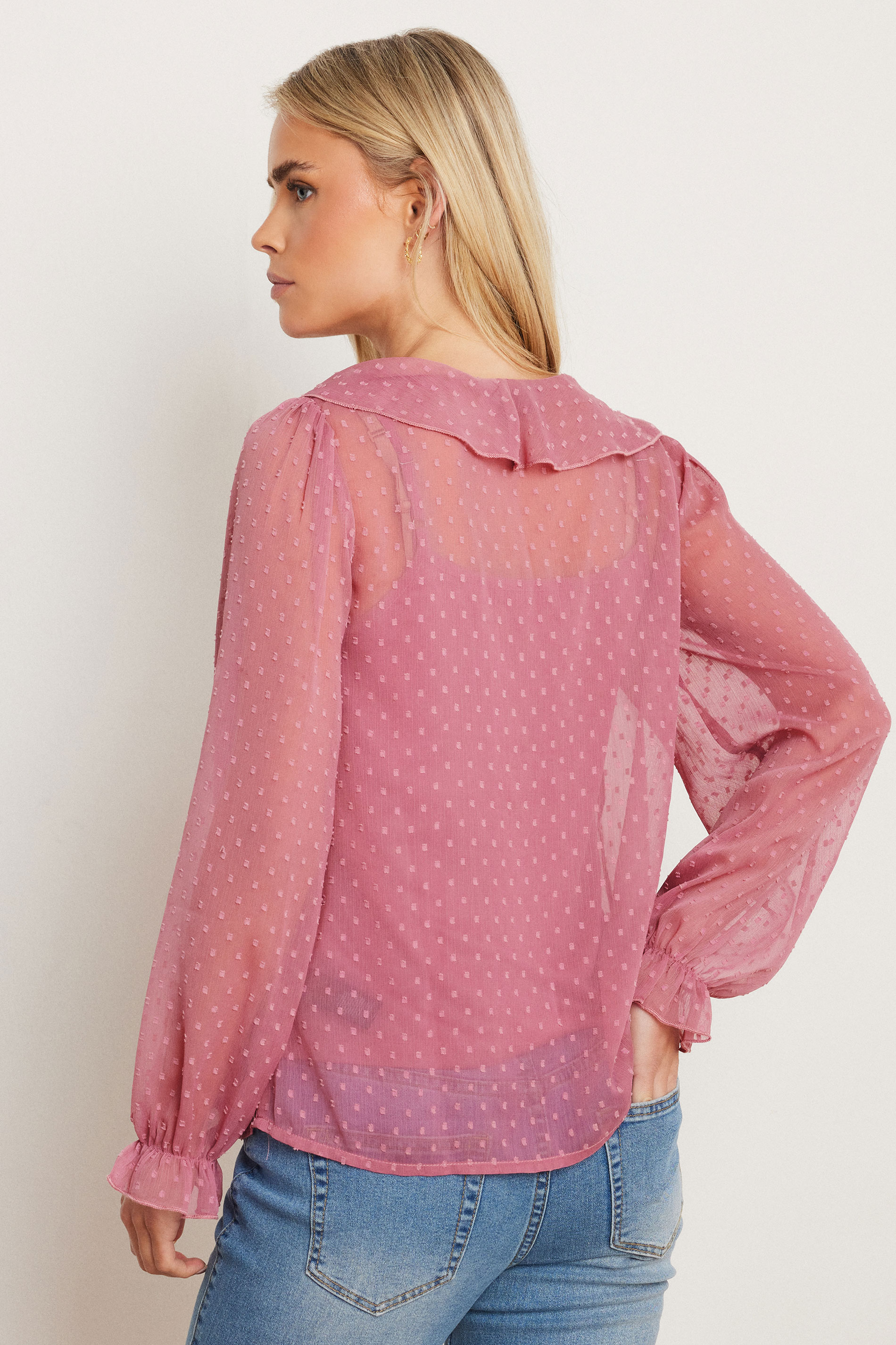 PixieGirl Petite Women's Pink Dobby Frill Blouse | PixieGirl 3