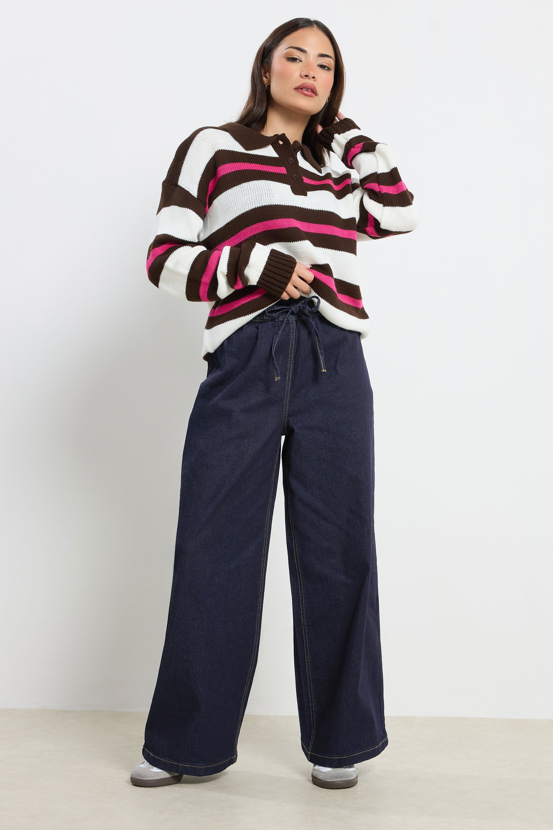 PixieGirl Petite Women's Dark Blue Belt Tie Wide Leg Jeans | PixieGirl  1