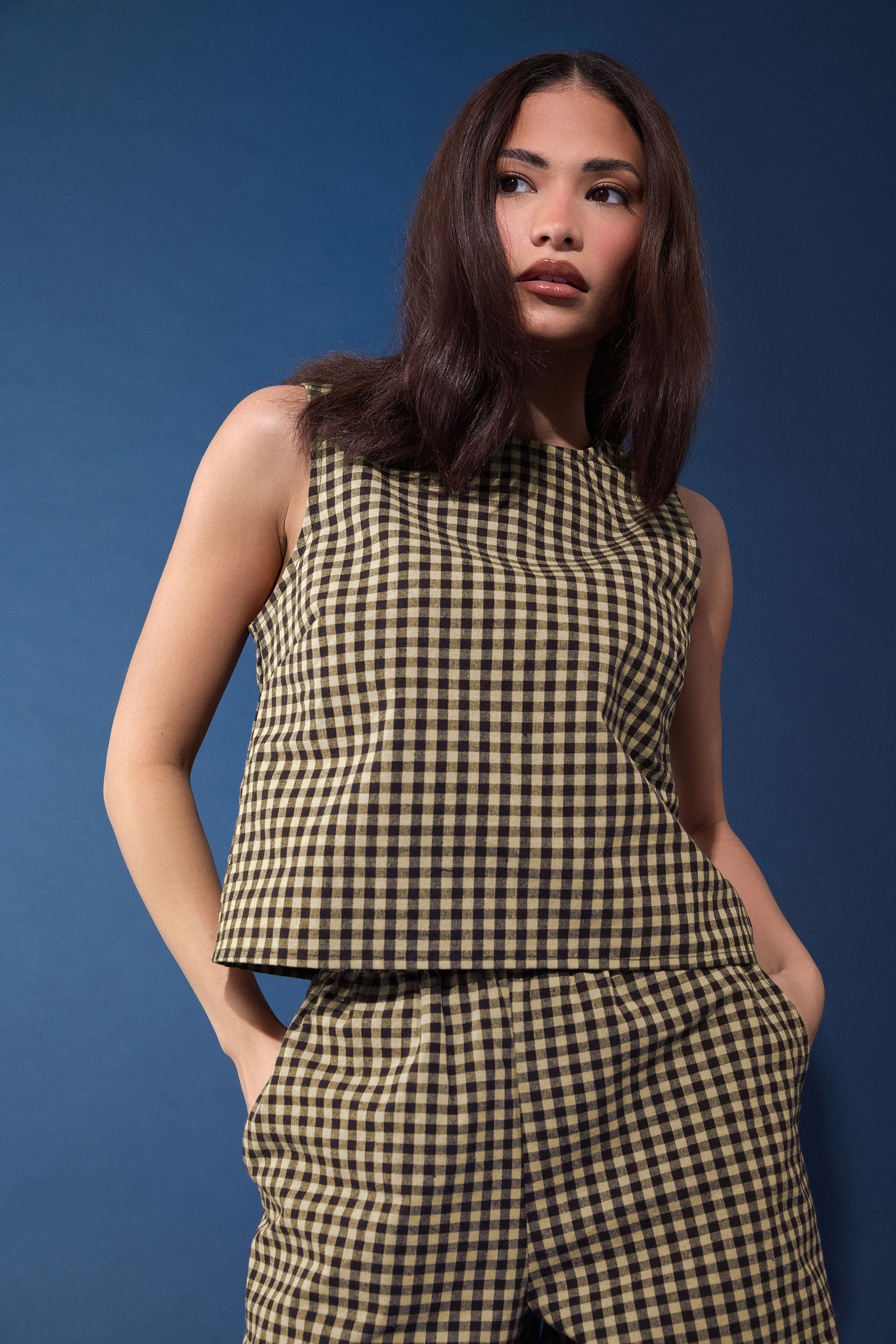 Pixiegirl Women's Brown Petite Gingham Top Size 12