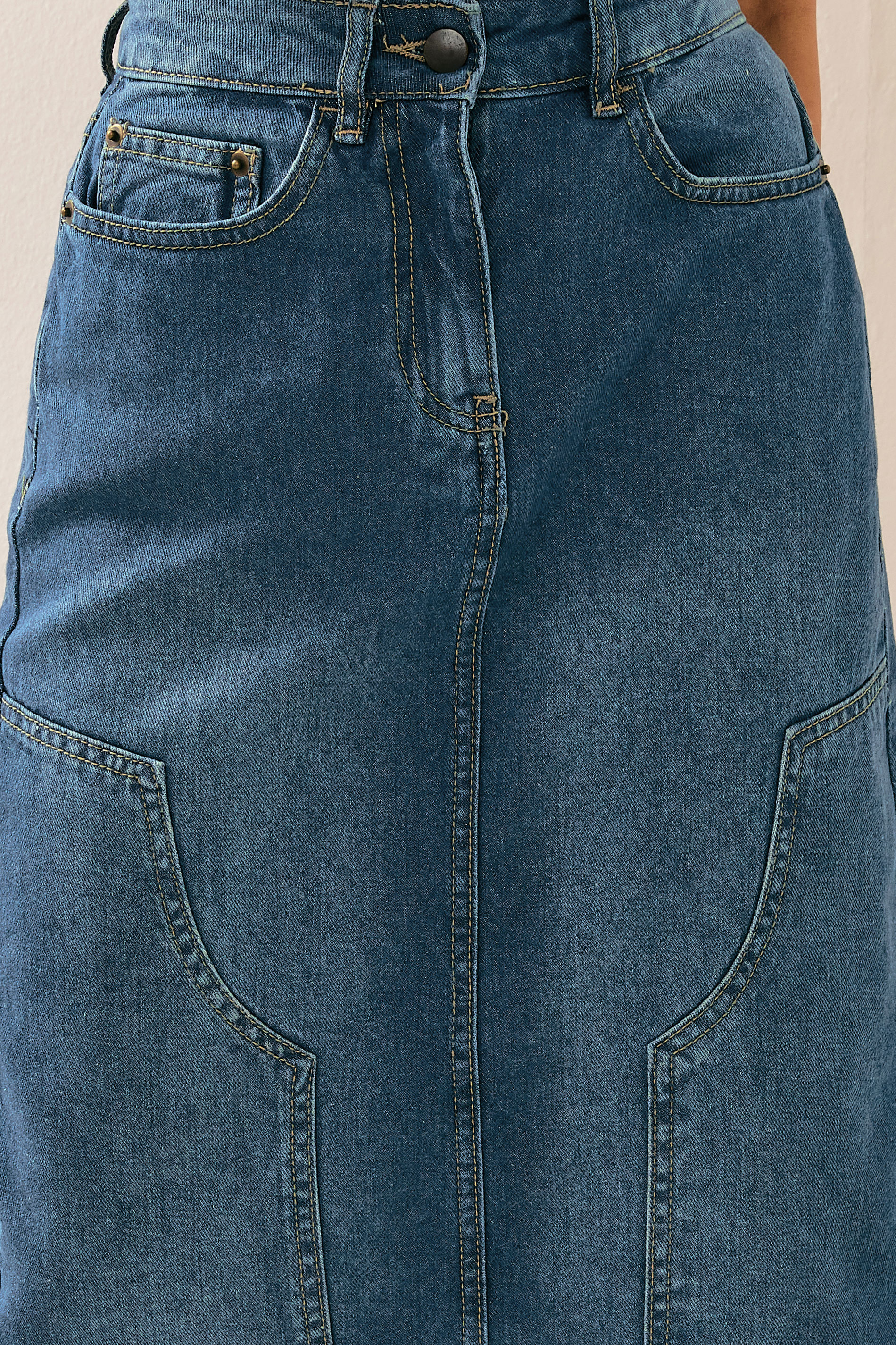PixieGirl Petite Women's Blue Denim Panel Seam Skirt | PixieGirl 4