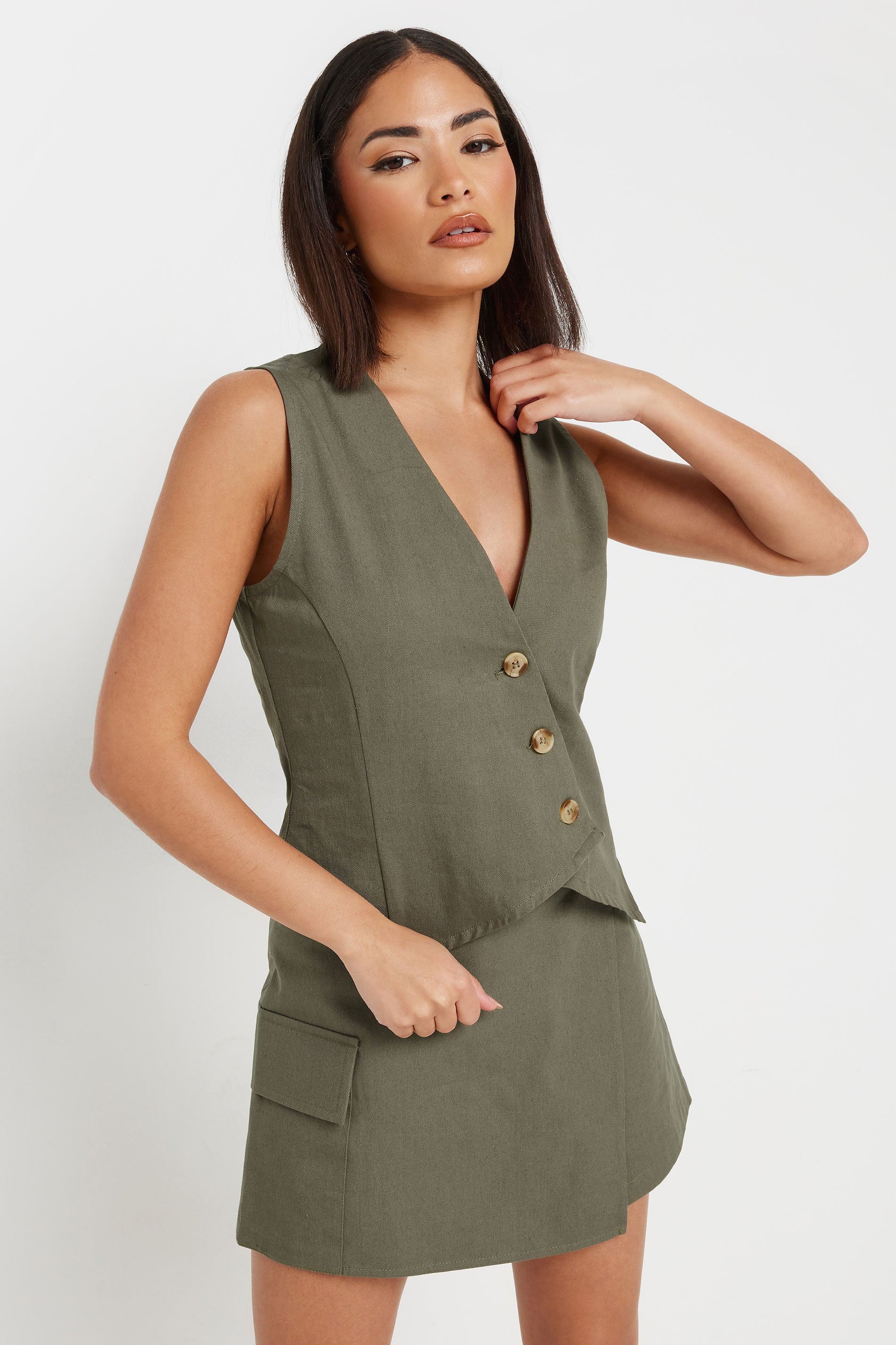 PixieGirl Petite Women's Khaki Green Cargo Pocket Skort | PixieGirl 2