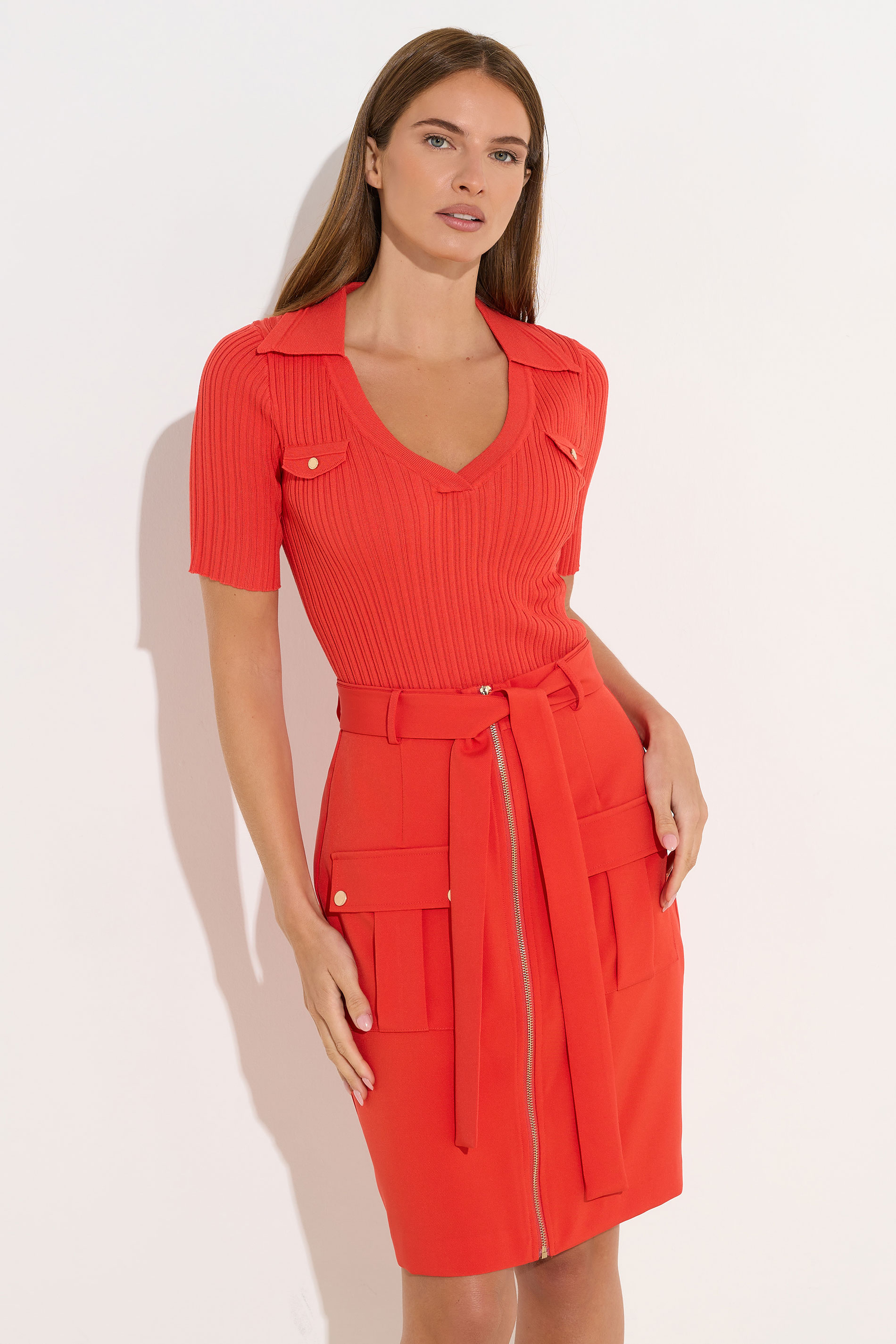 STAR Orange Zip Detail Belted Skirt 2