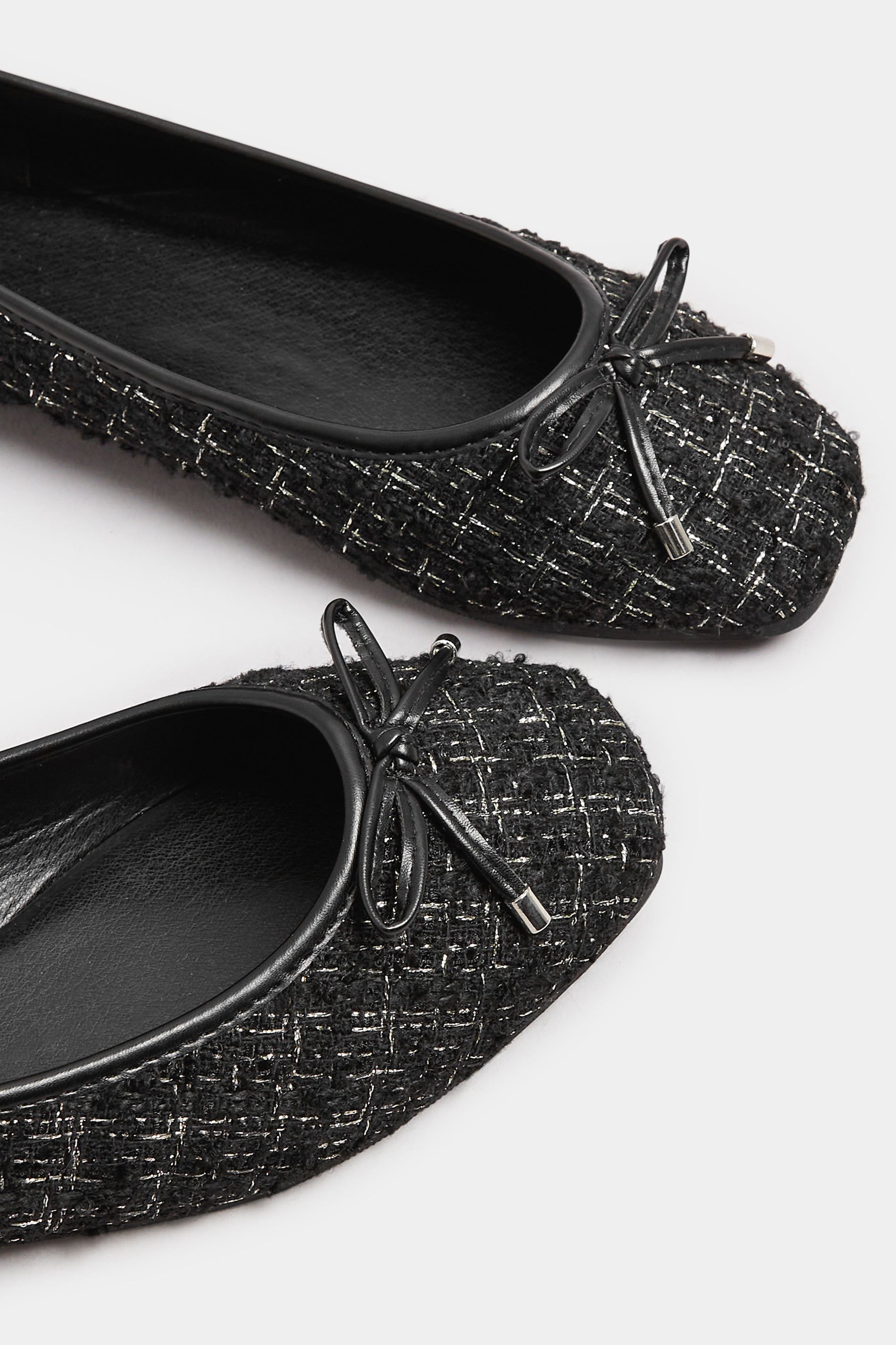 Black Boucle Ballerina Pumps In Extra Wide EEE Fit | Yours Clothing 6