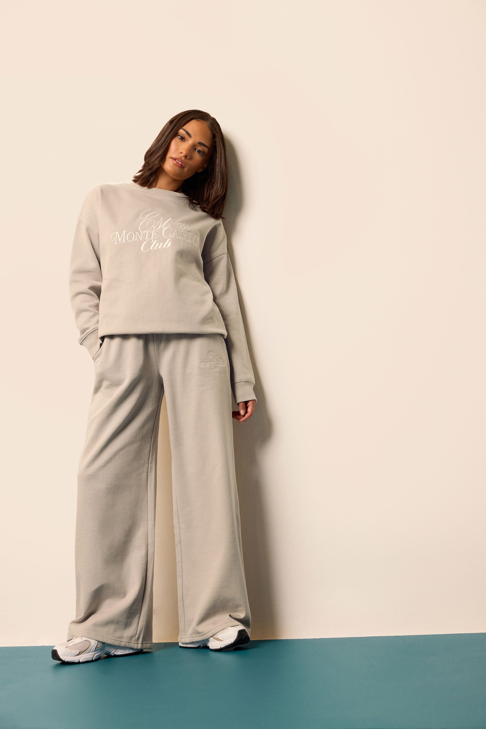 PixieGirl Petite Women's Stone Brown 'Monte Carlo' Embroidered Joggers | PixieGirl 1