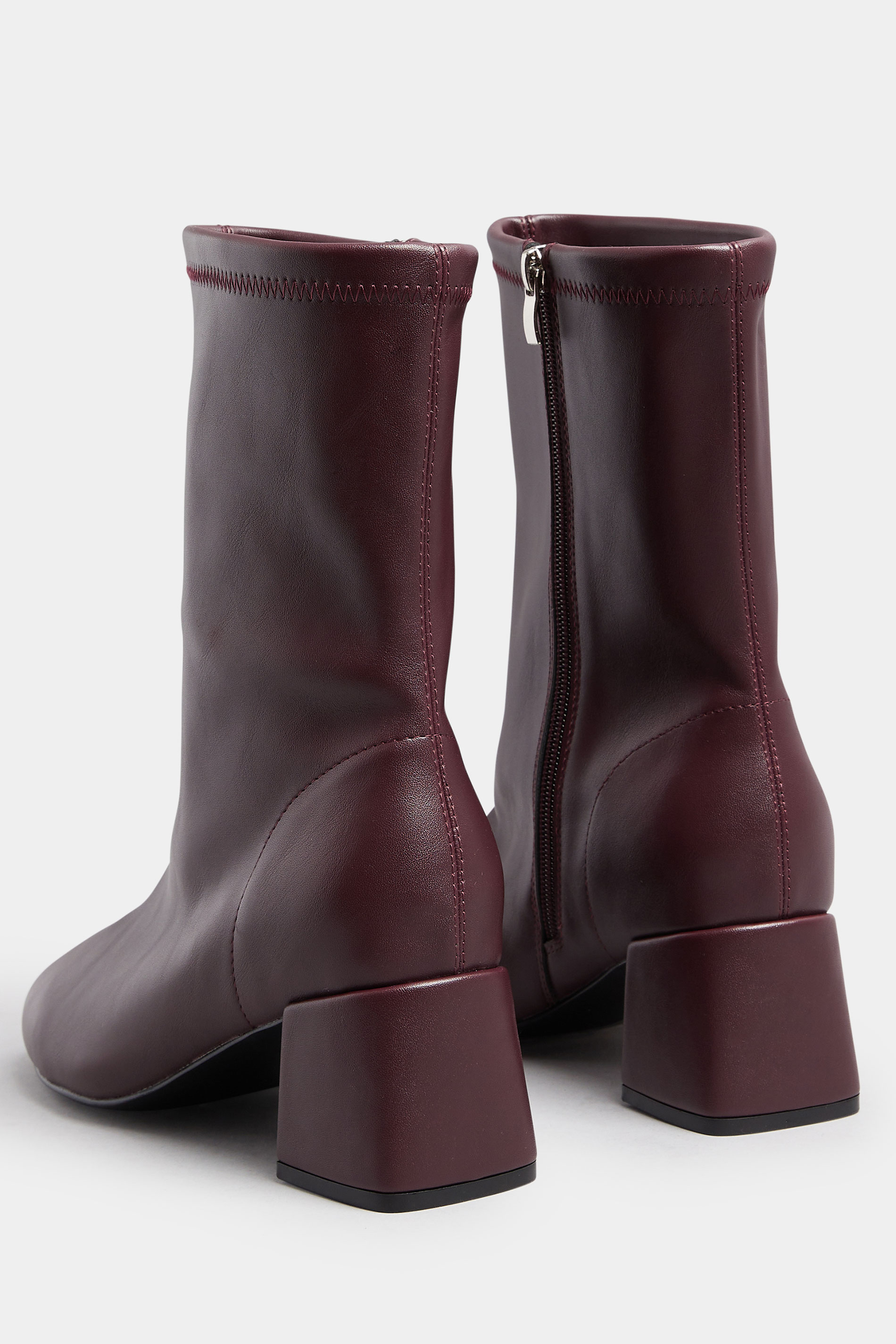 Burgundy Red Block Heel Stretch Boots In Extra Wide EEE Fit | Yours Clothing 4
