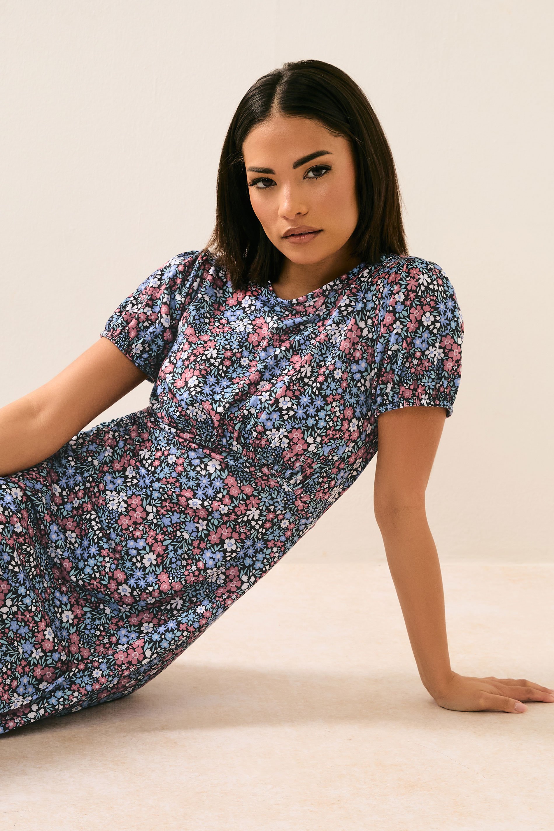PixieGirl Petite Women's Blue Ditsy Floral Tea Dress | PixieGirl 4