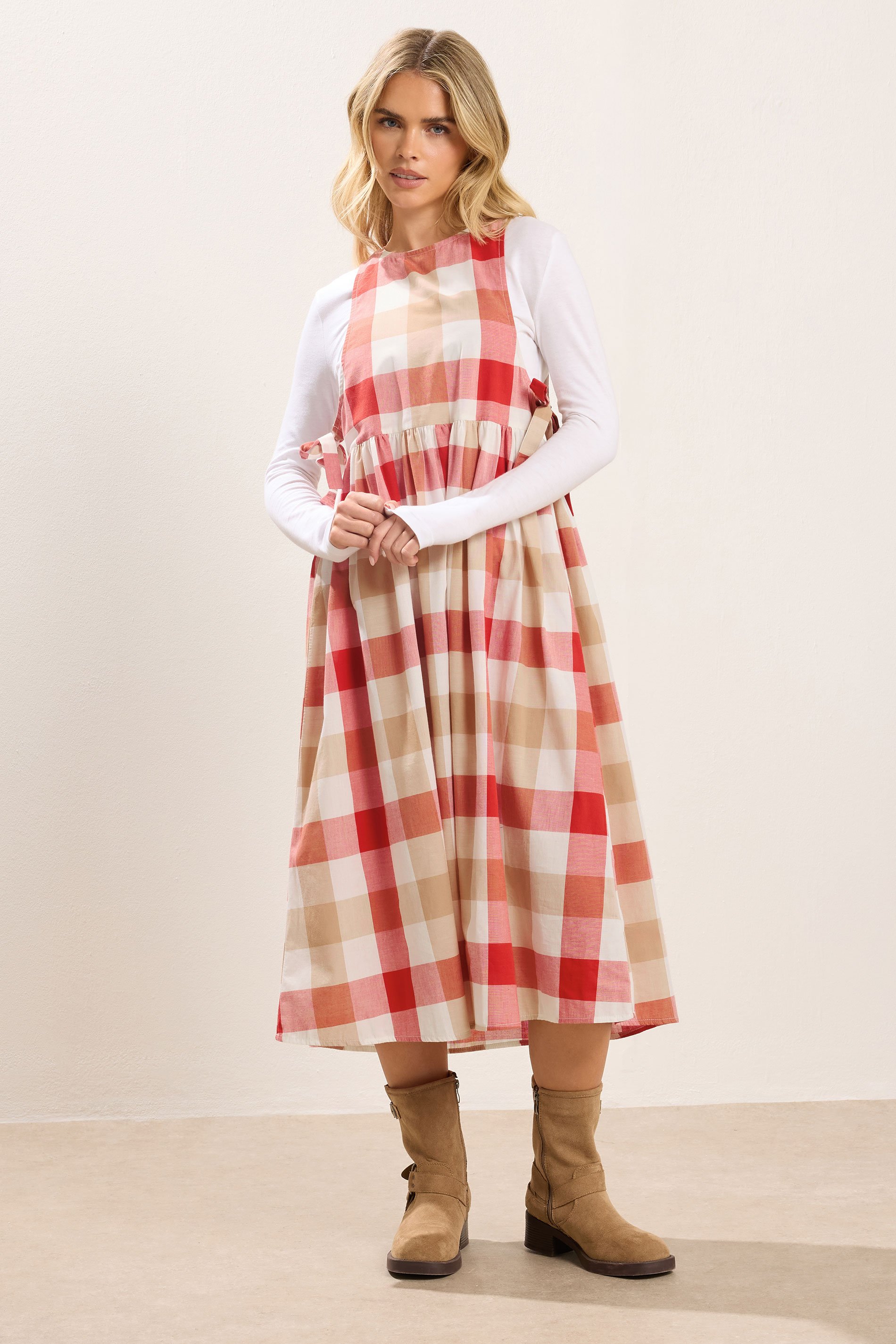 PixieGirl Petite Women's Pink Check Midi Dress | PixieGirl 2