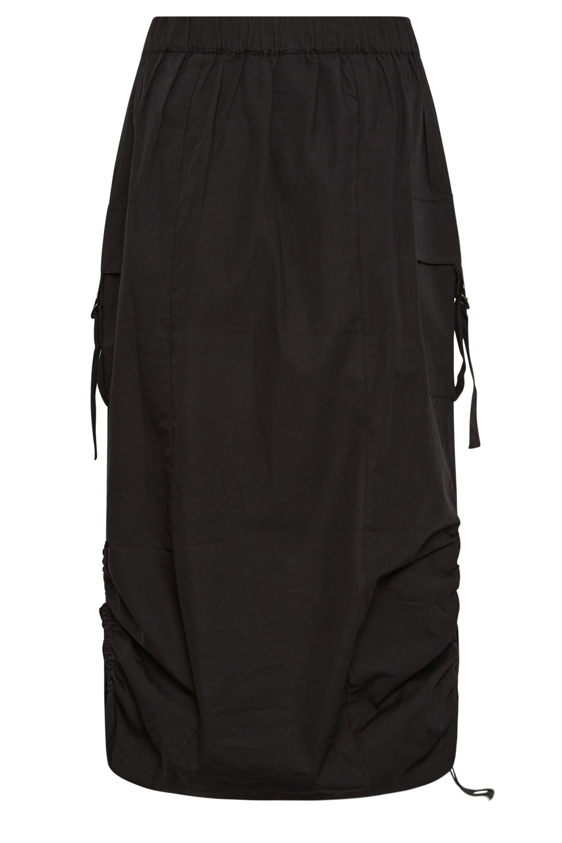 PixieGirl Black Cargo Ruched Midi Skirt | PixieGirl
