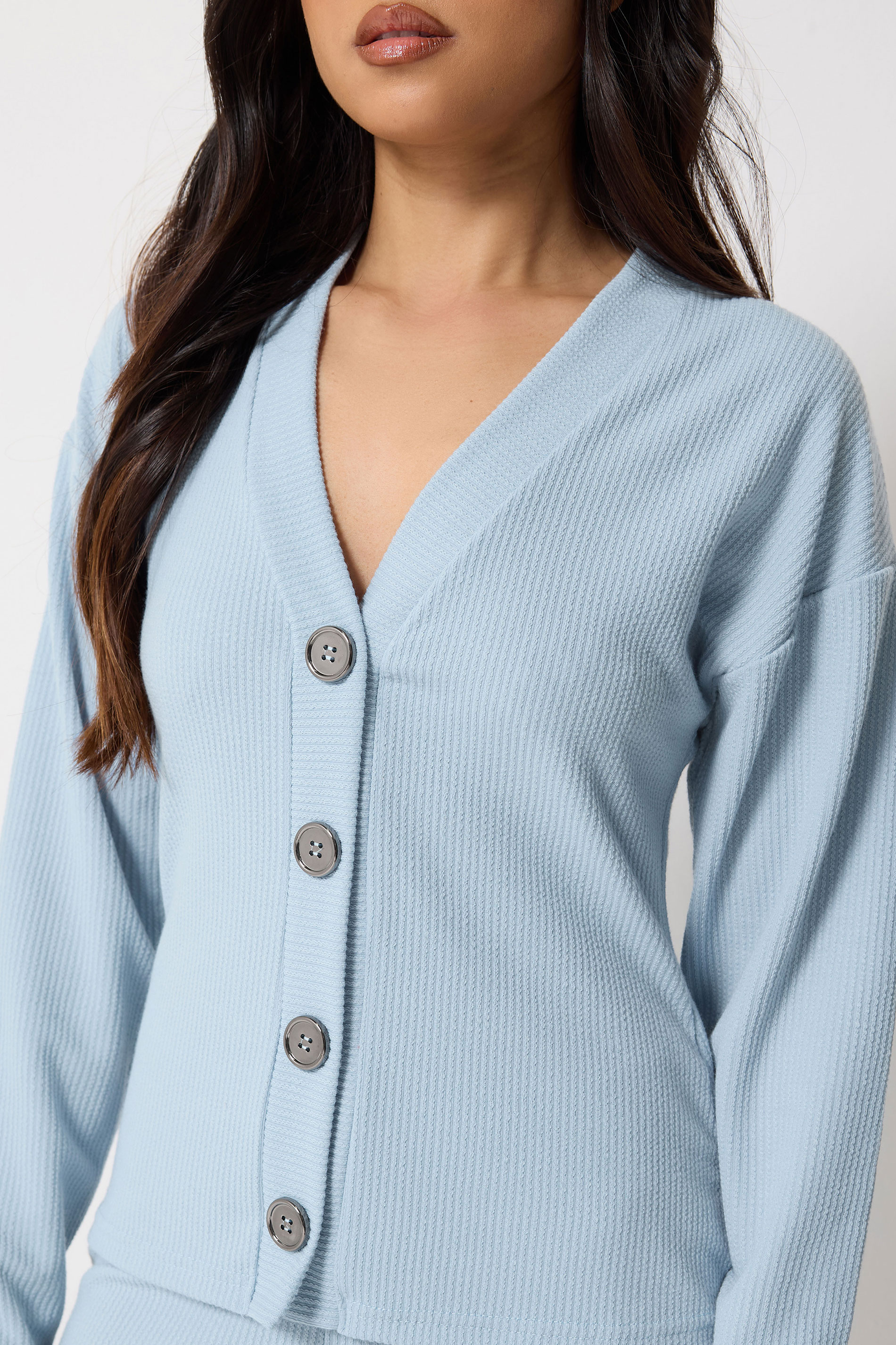 PixieGirl Petite Women's Set Light Blue Ribbed Top & Trousers | PixieGirl 5