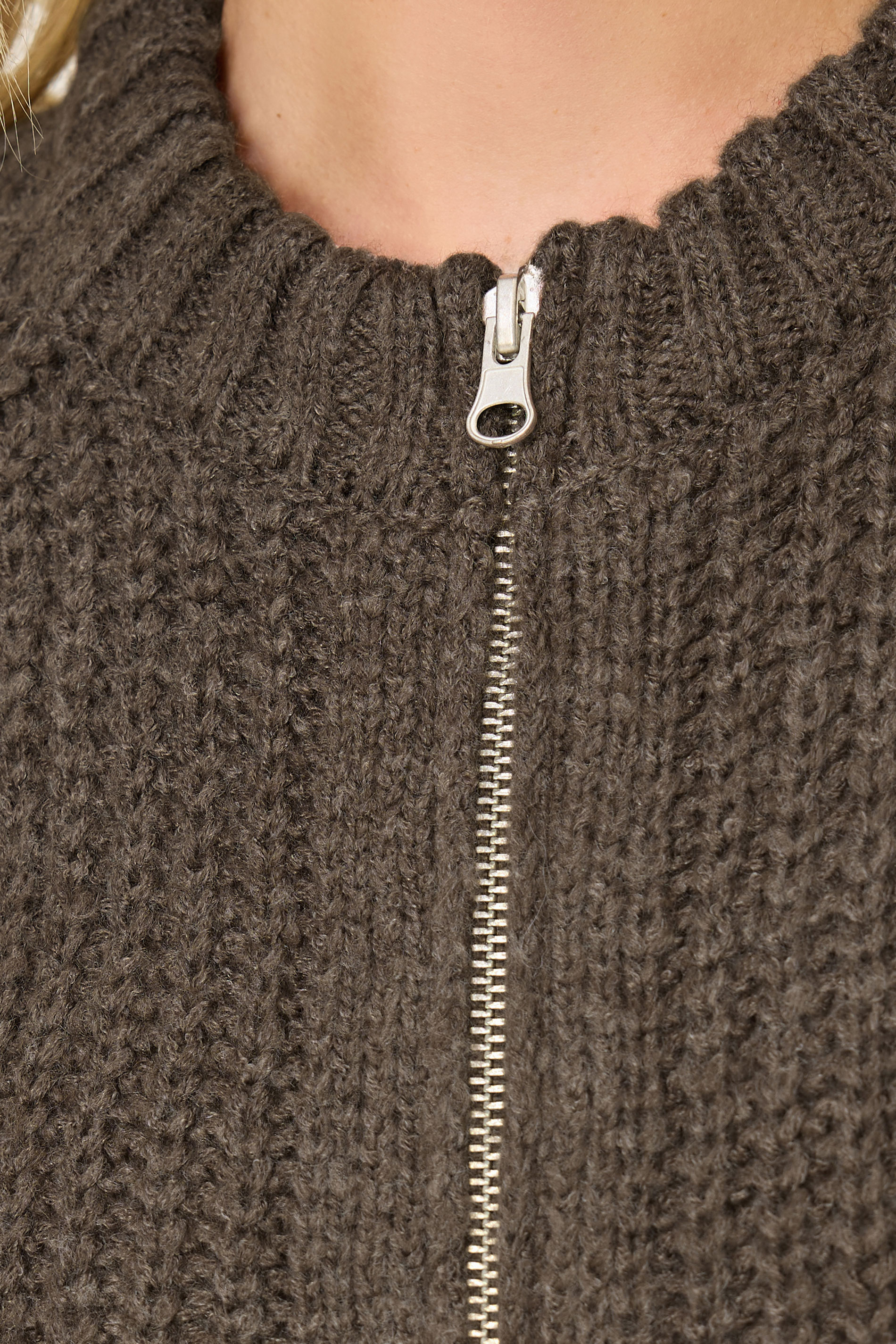 PixieGirl Petite Women's Brown Knitted Zip Cardigan | PixieGirl 4