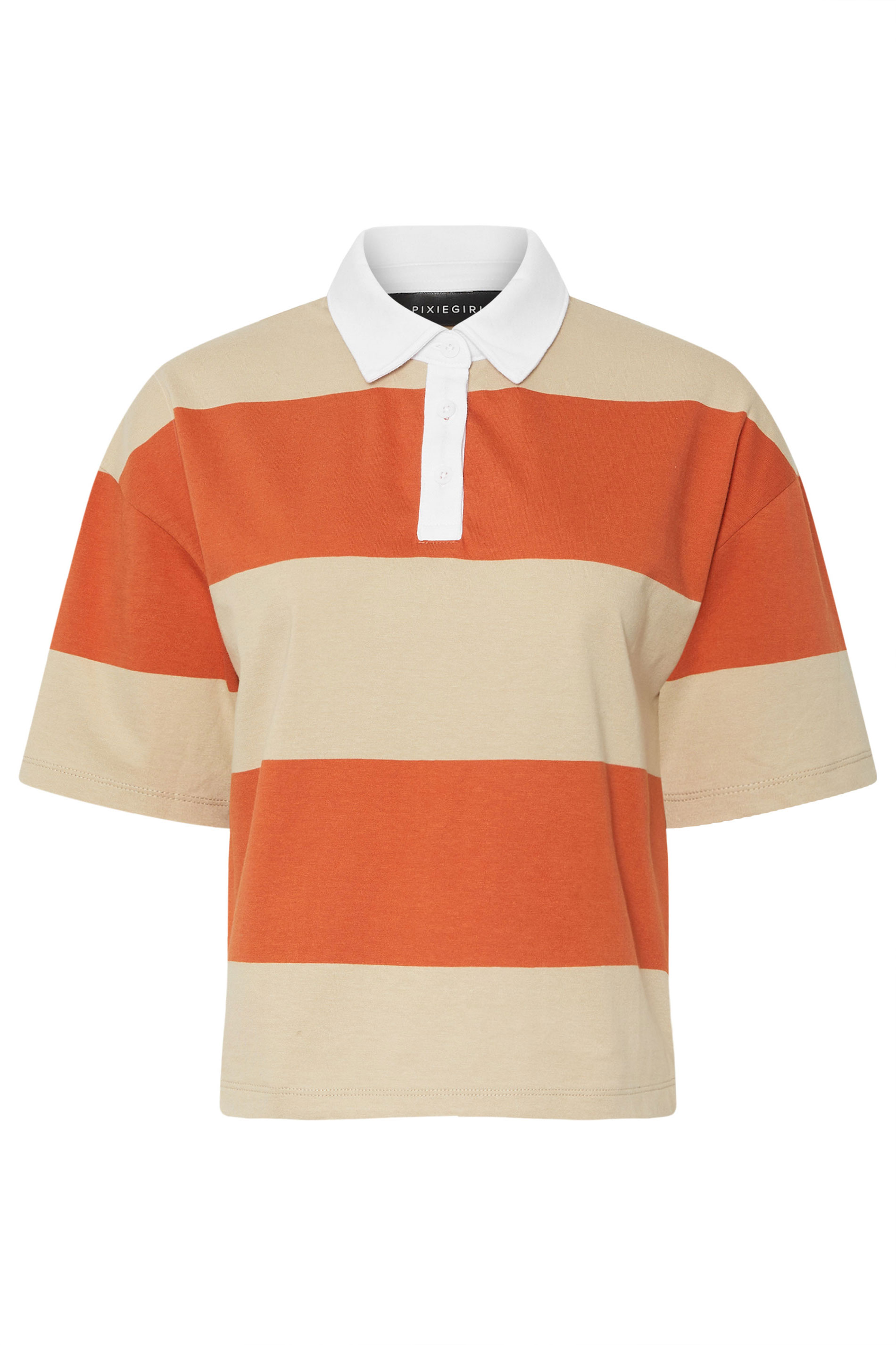 PixieGirl Petite Women's Orange Cotton Striped Rugby Collar T-Shirt | PixieGirl 5