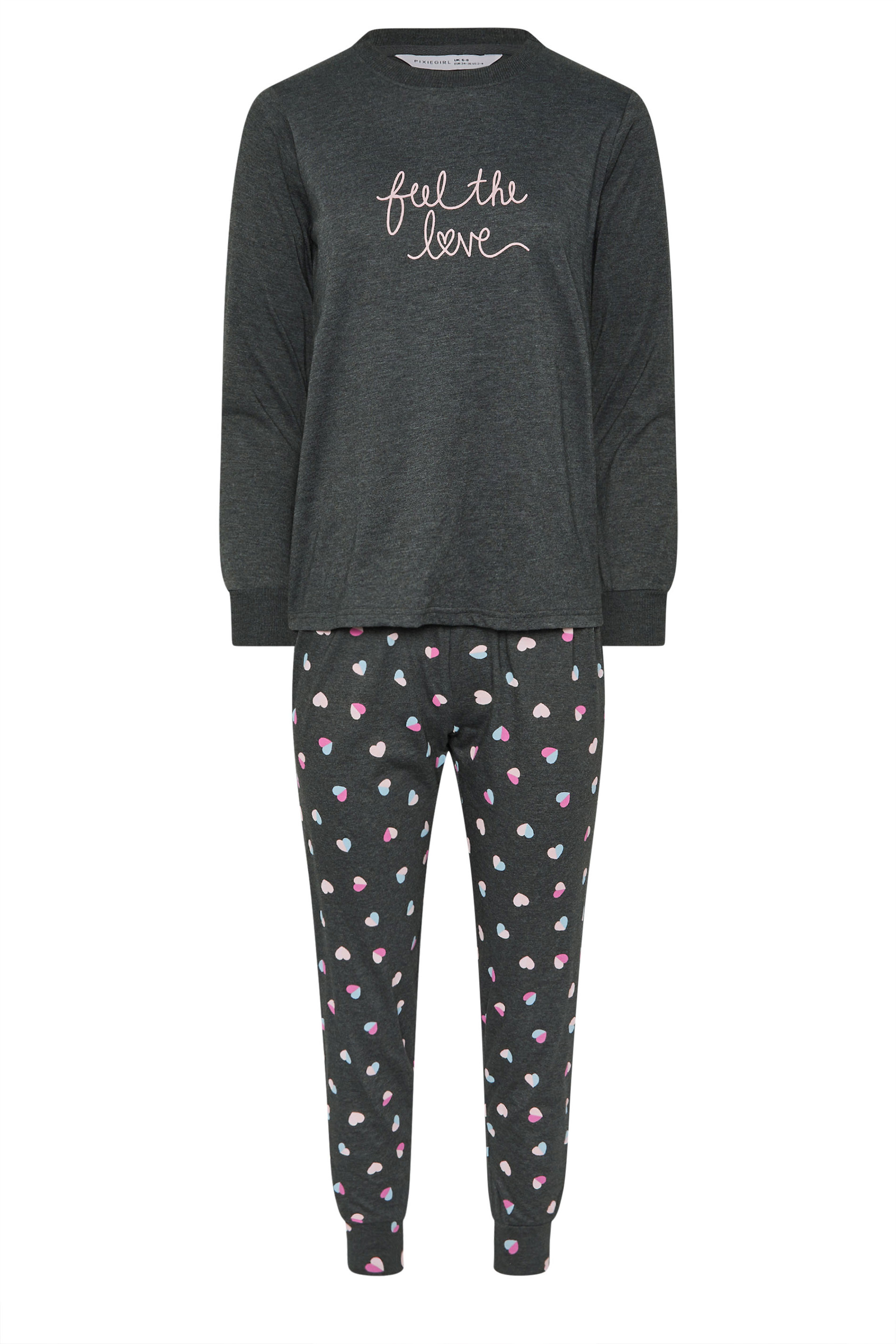 PixieGirl Petite Women's Grey 'Feel The Love' Heart Slogan Pyjama Set 5
