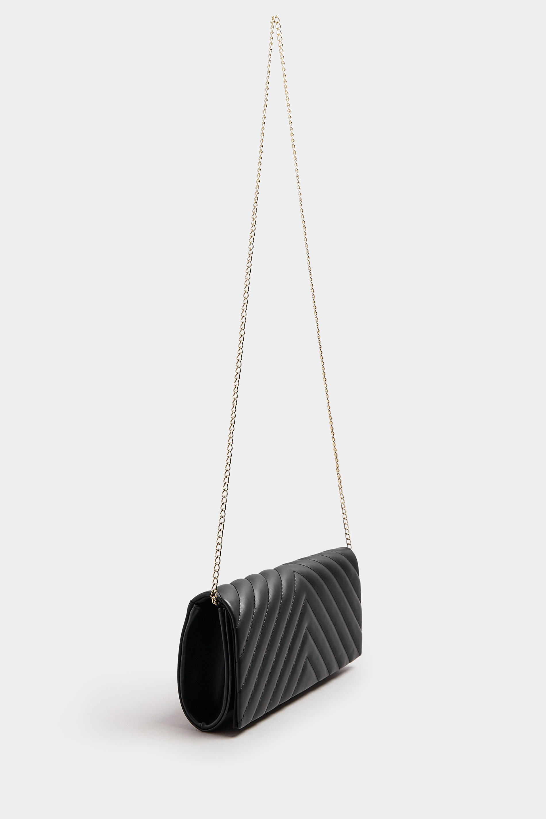 Black Faux Leather Chevron Clutch Bag | Yours Clothing 4